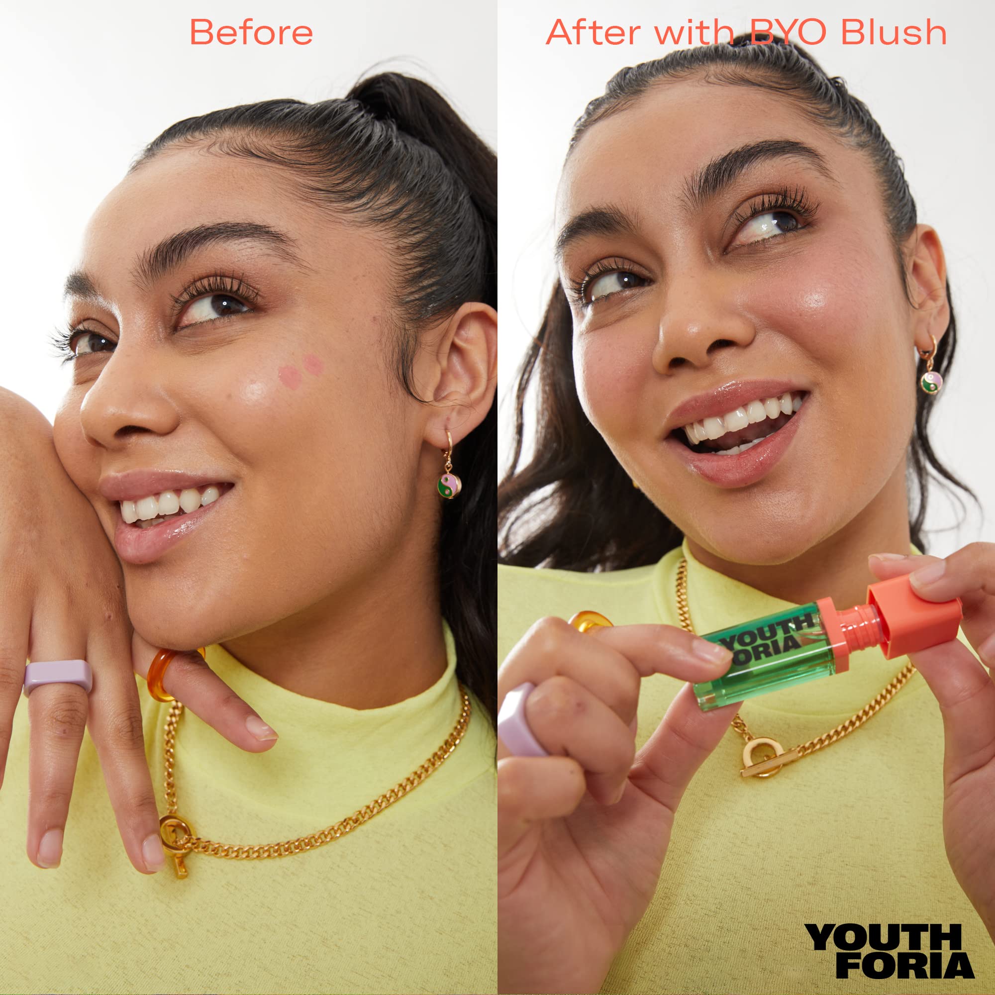 Youthforia BYO Blush compact open showing shade-ready, buildable formula.