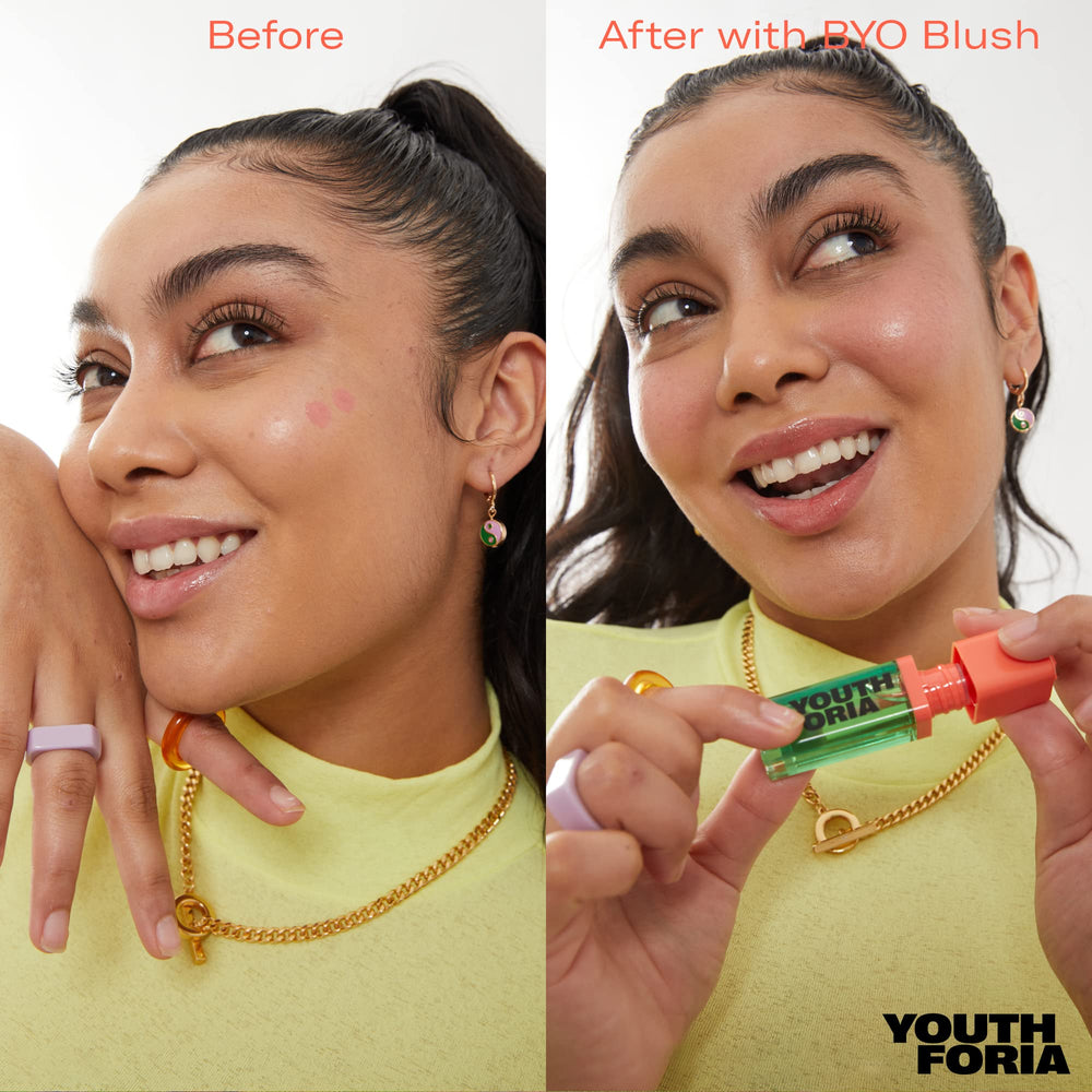 Youthforia BYO Blush compact open showing shade-ready, buildable formula.