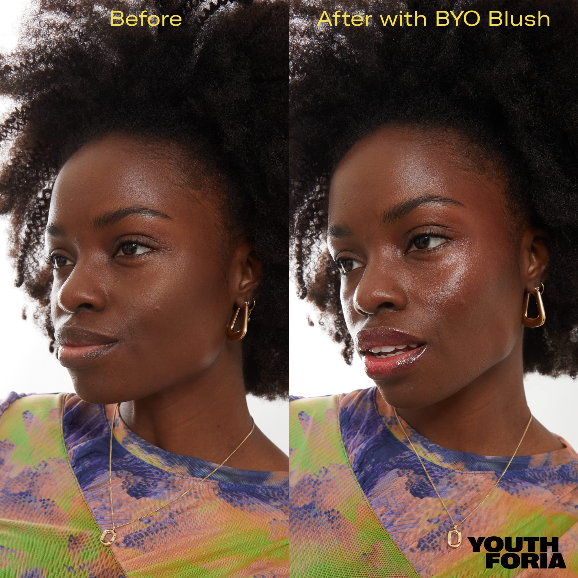 Youthforia BYO Blush with Rosehip and Sunflower oils for hydration.
