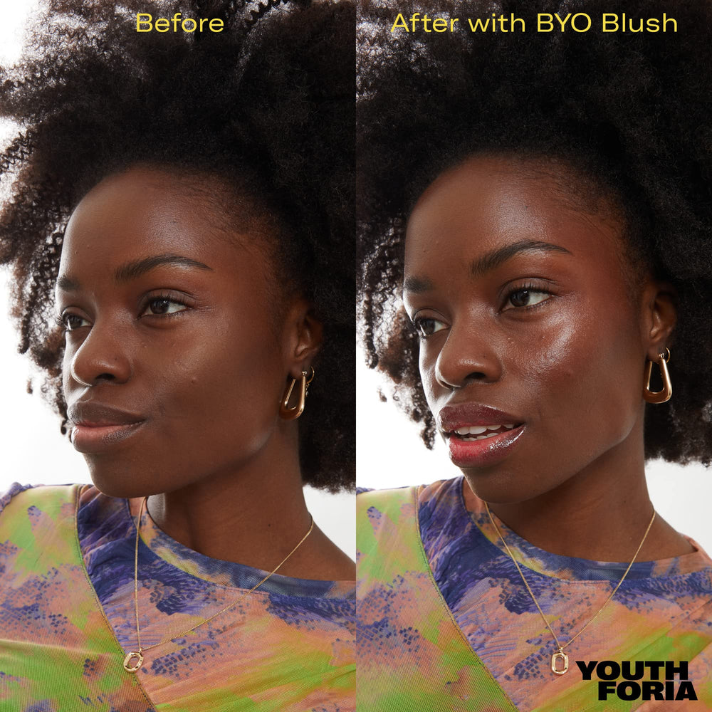 Youthforia BYO Blush with Rosehip and Sunflower oils for hydration.