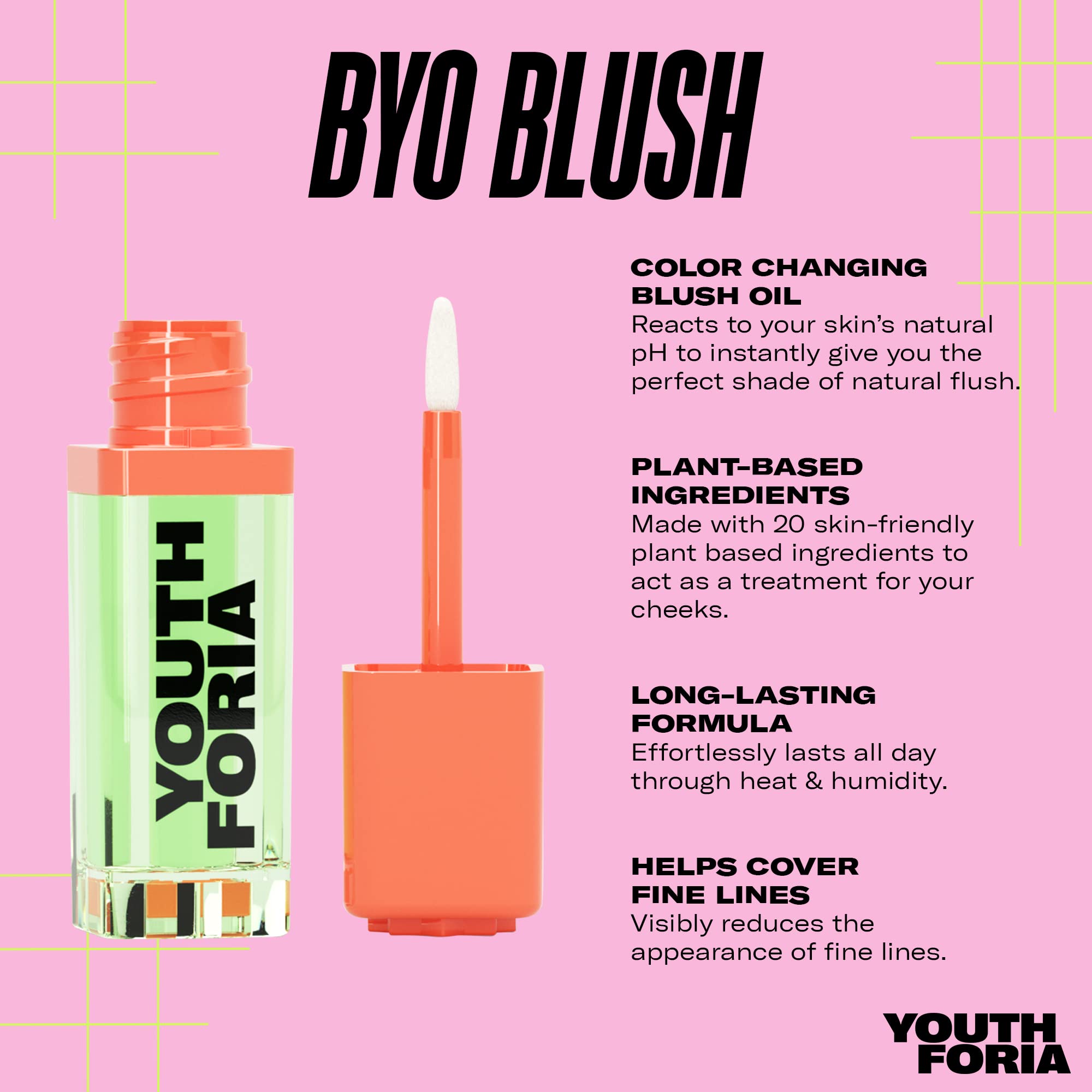 Youthforia BYO Blush skin-tone shift showing color change.