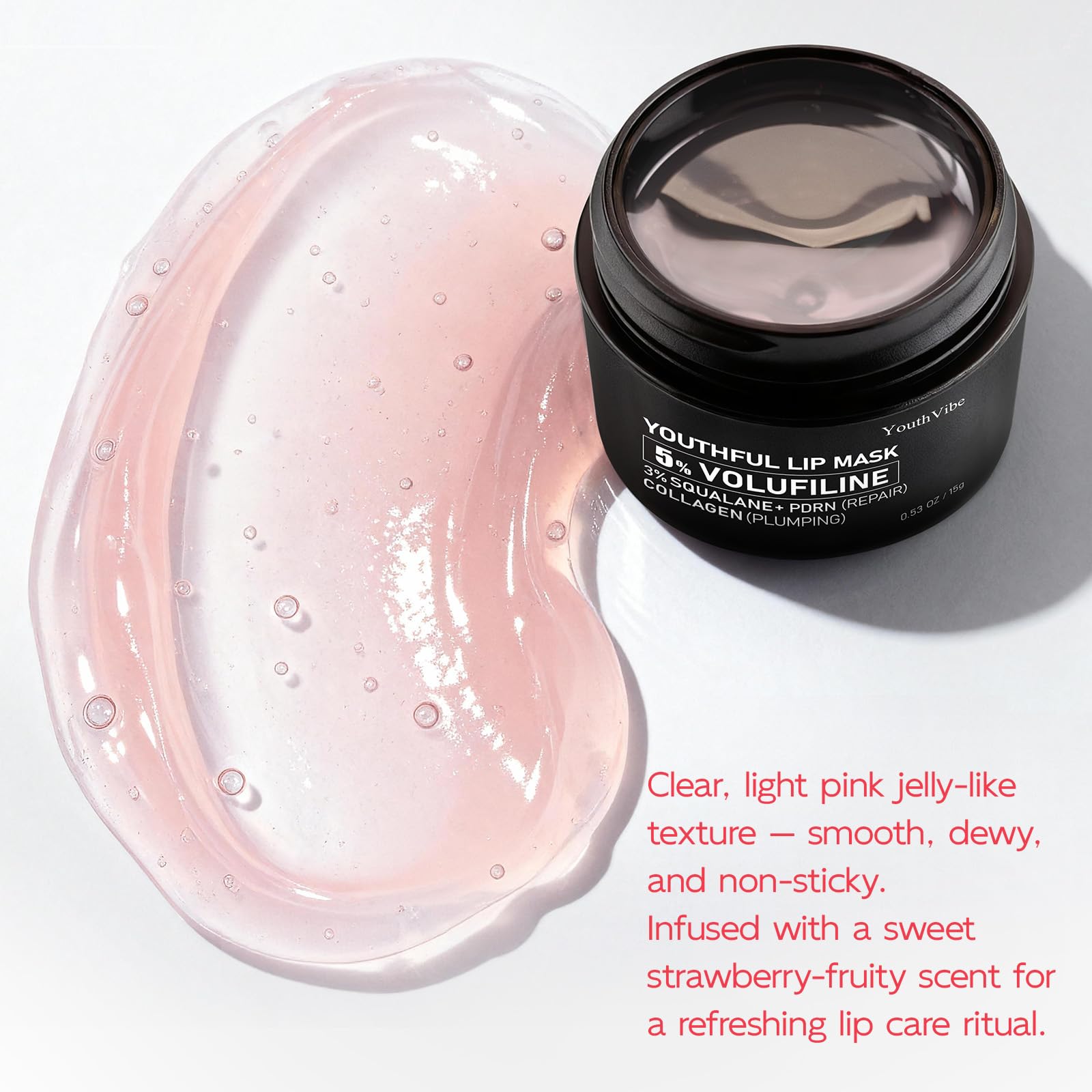 YouthVibe ingredientes nutritivos como escualeno y ceramidas para labios sanos.