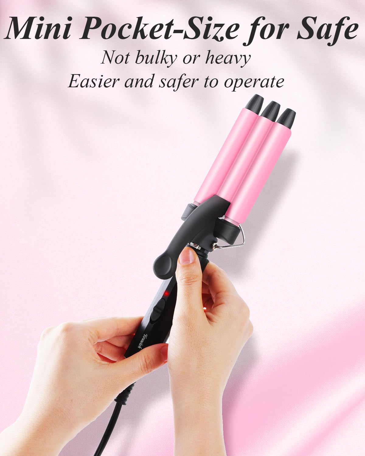 Youuish 3-barrel curling iron compact pink for faster, versatile styling.