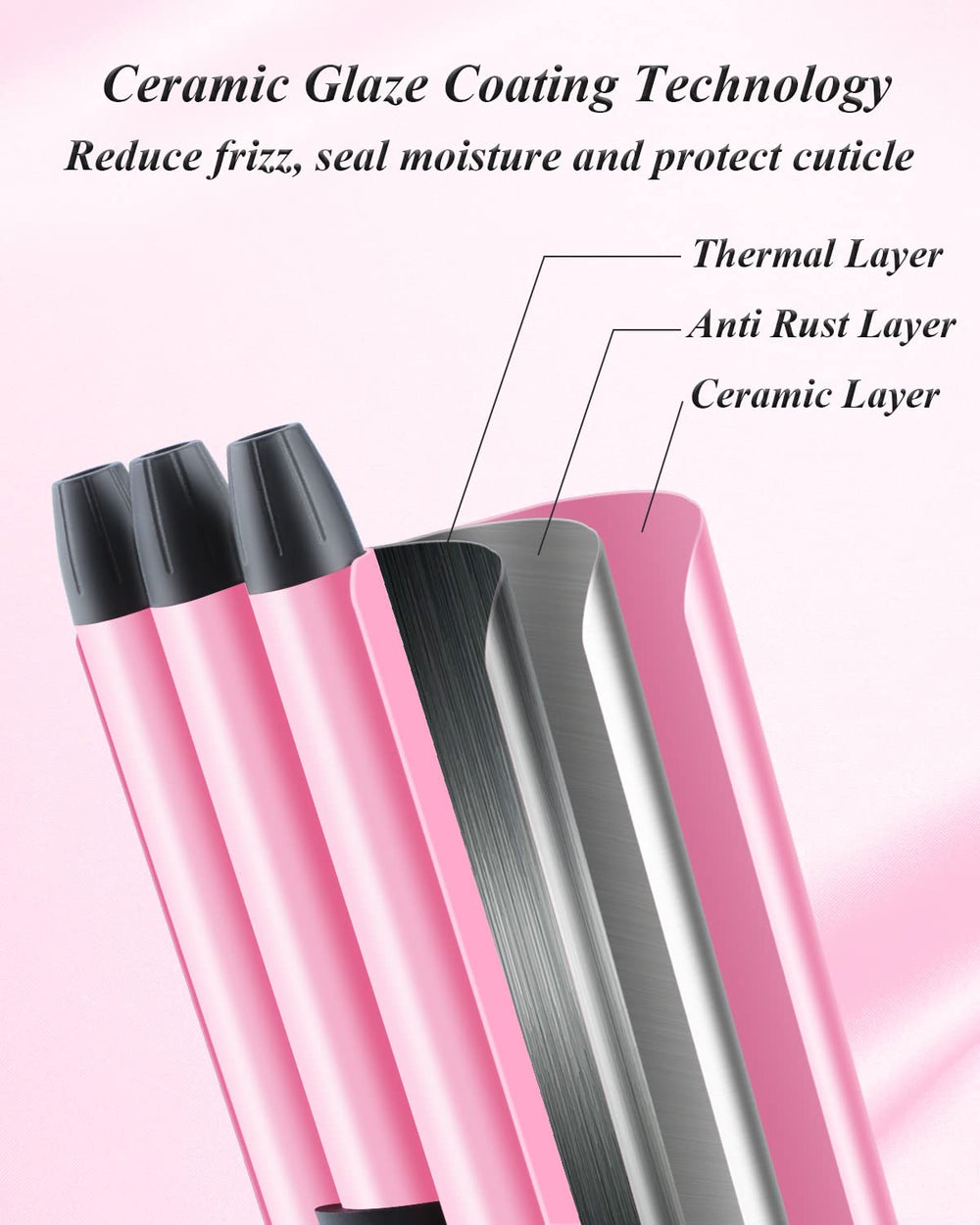 Youuish pink 3-barrel iron delivers beachy waves quickly.