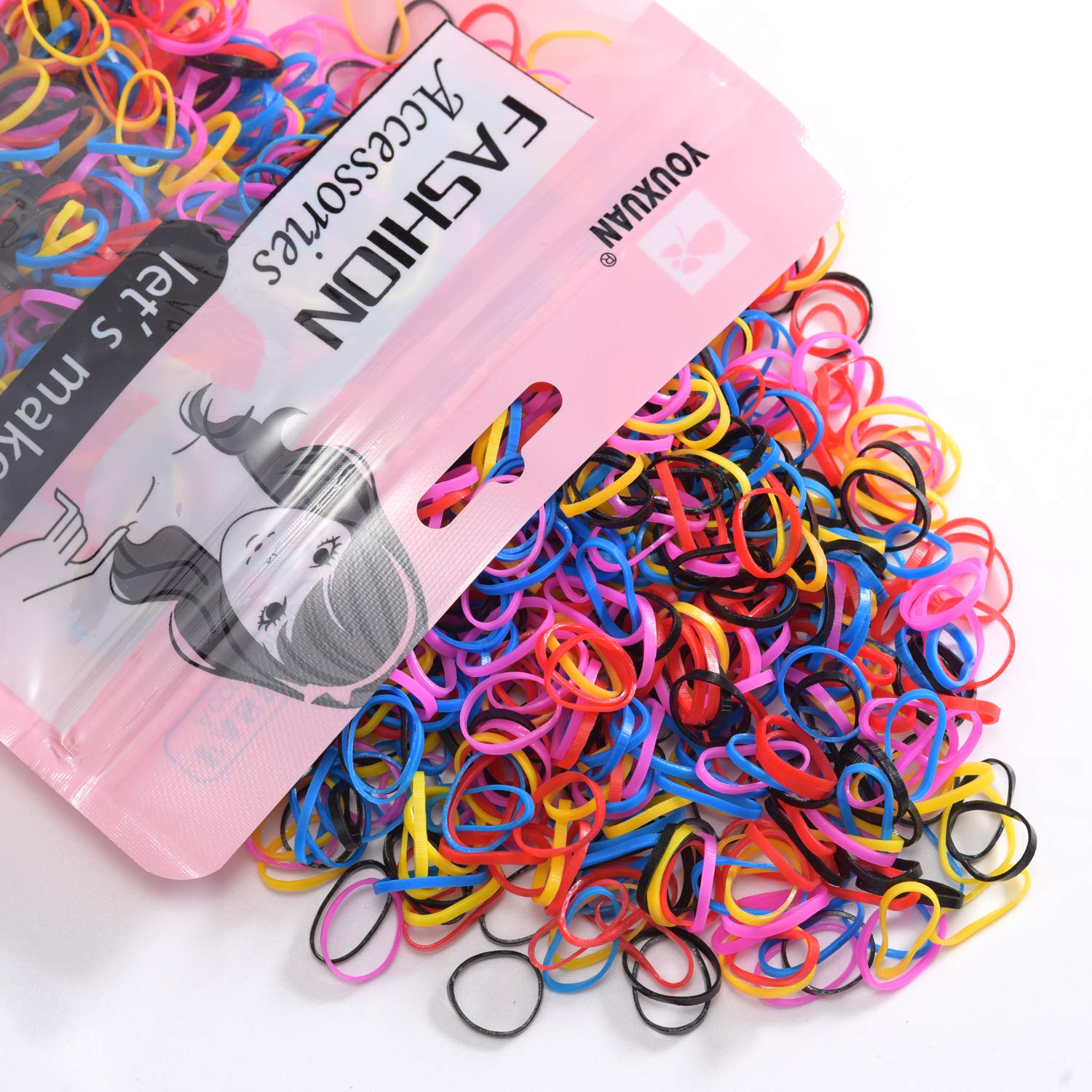 Youxuan Kids elastics in rainbow colors, gentle hold for all-day wear.