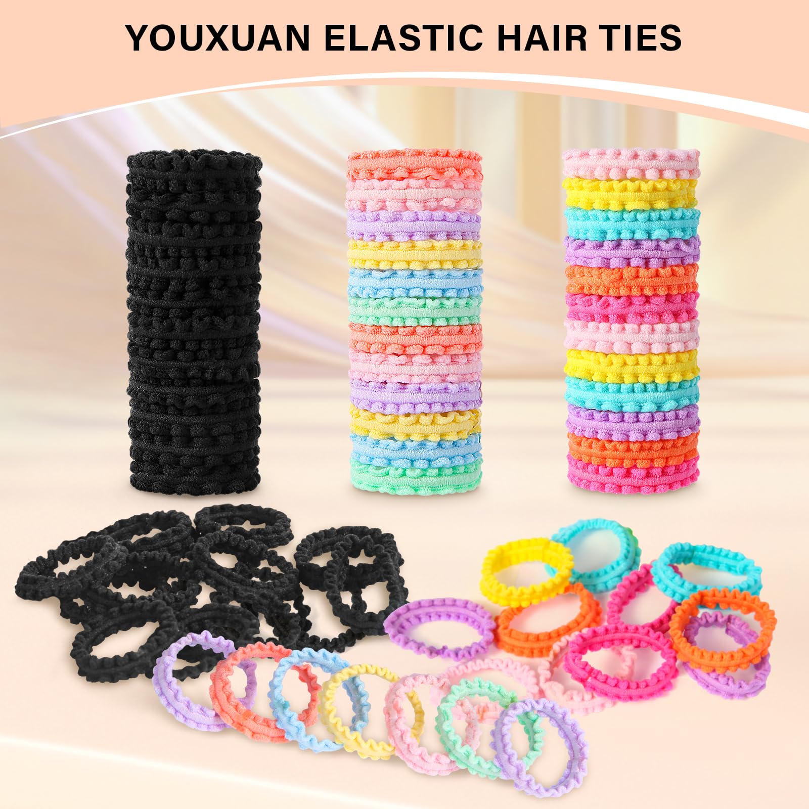 Coloridos elásticos Youxuan para peinados divertidos y coordinados en niñas y mujeres.
