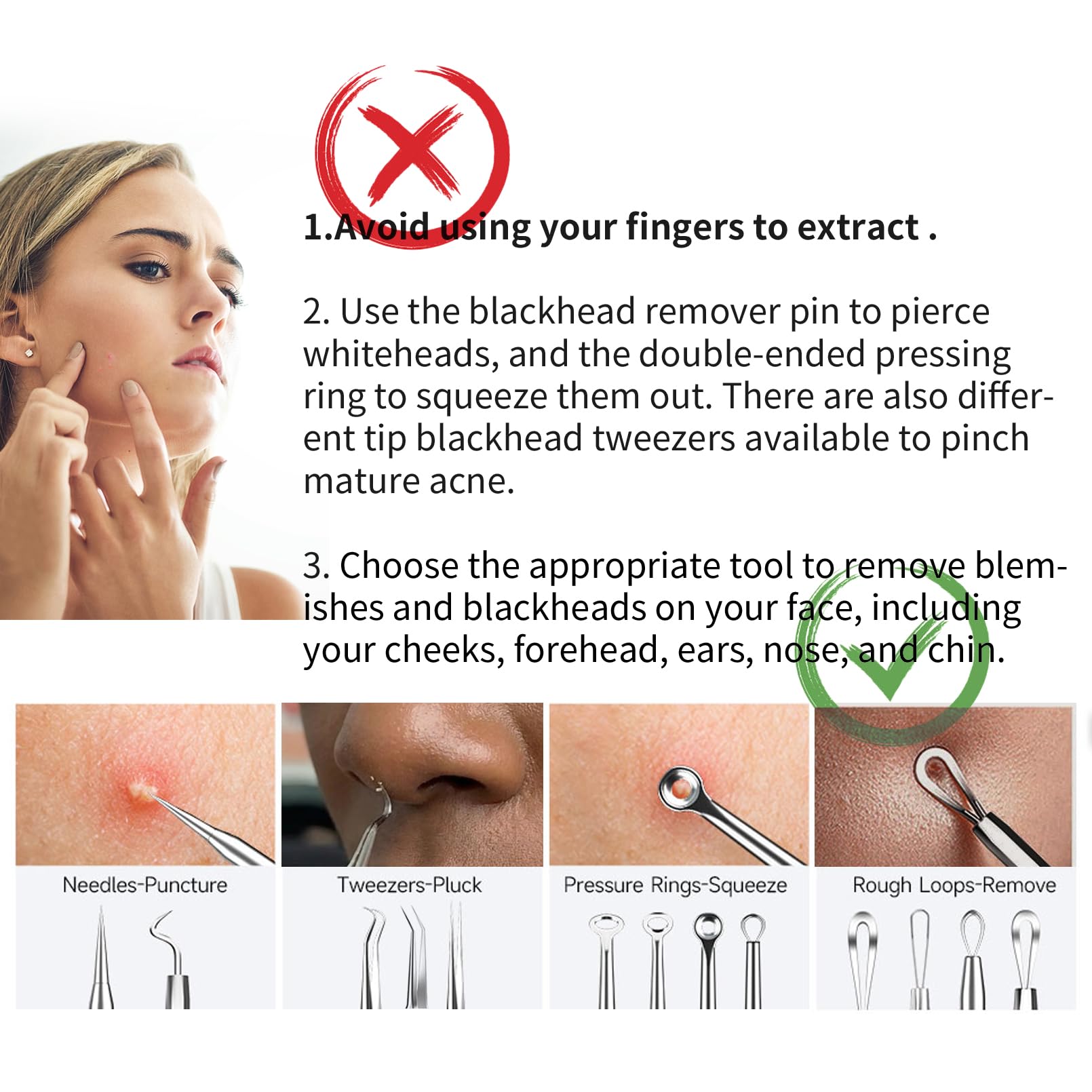 YOUYISI pimple tweezers and comedone extractor for precise extractions.