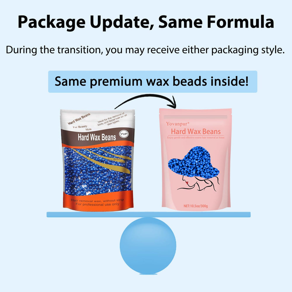Yovanpur hard wax beads blue jar side packaging showing compact at-home waxing solution.