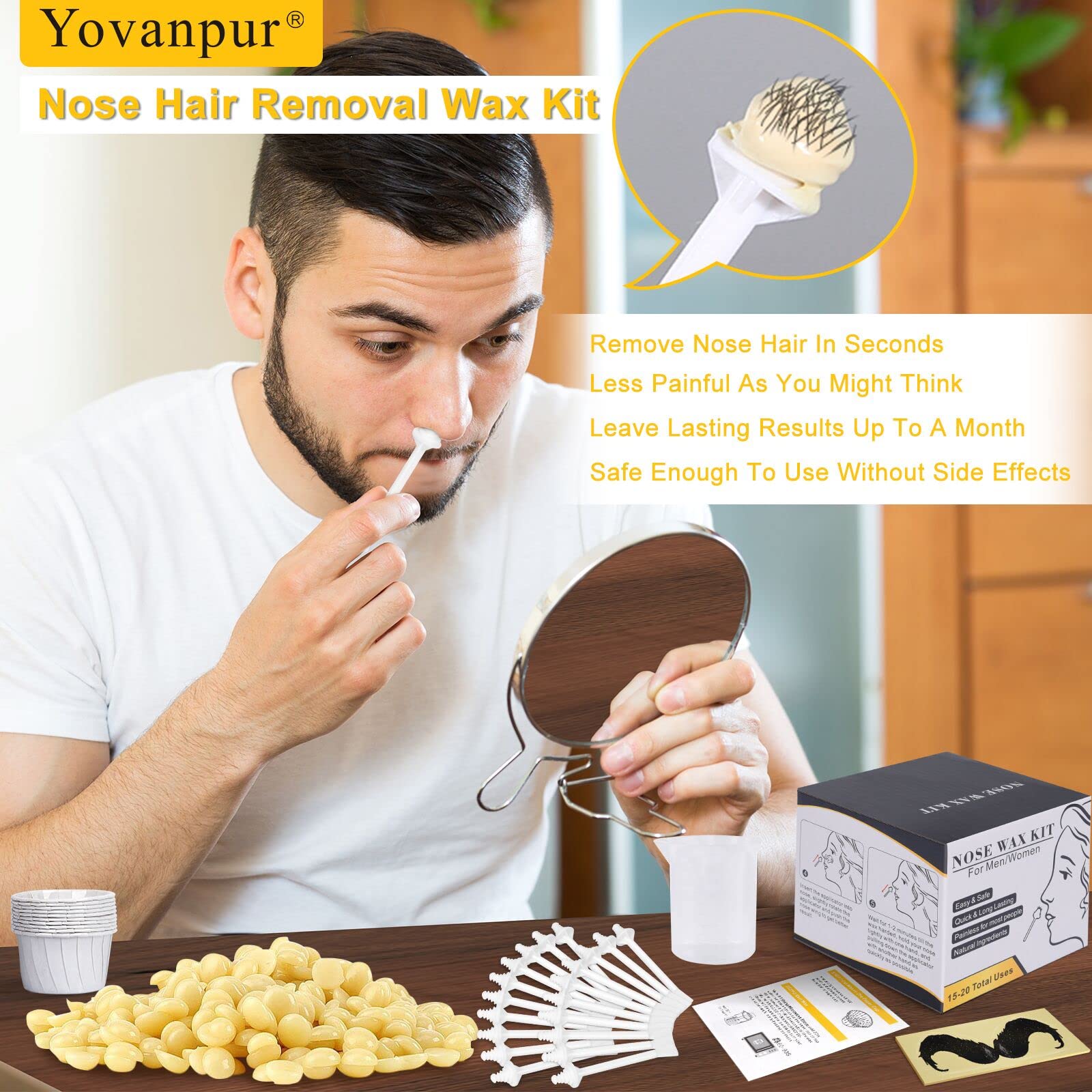 Yovanpur Nose Wax Kit applicators 20 enable precise, mess-free application.