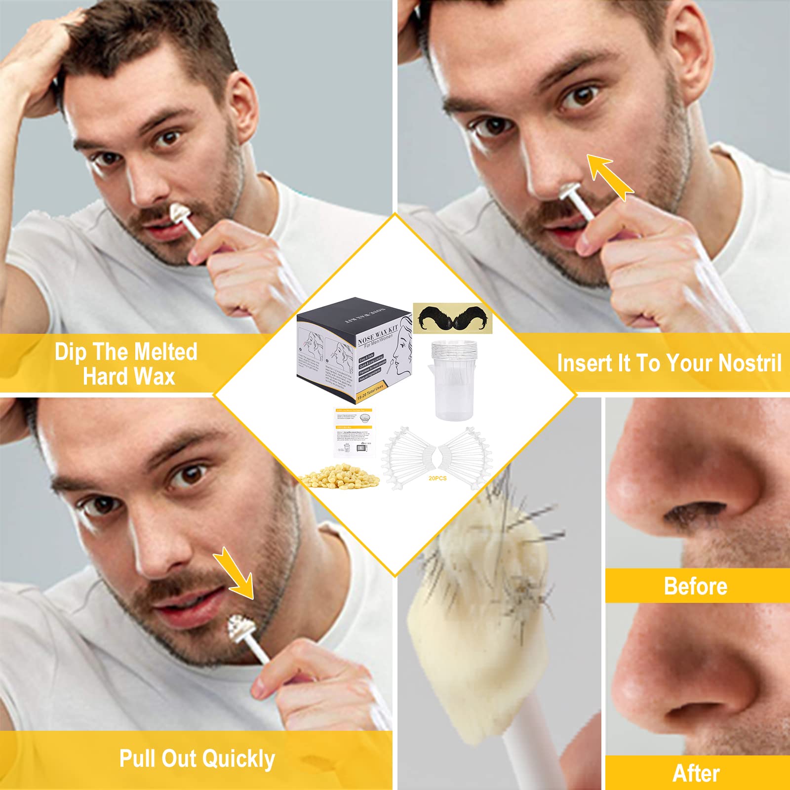 Yovanpur Nose Wax Kit wooden sticks for targeted edge hair removal.