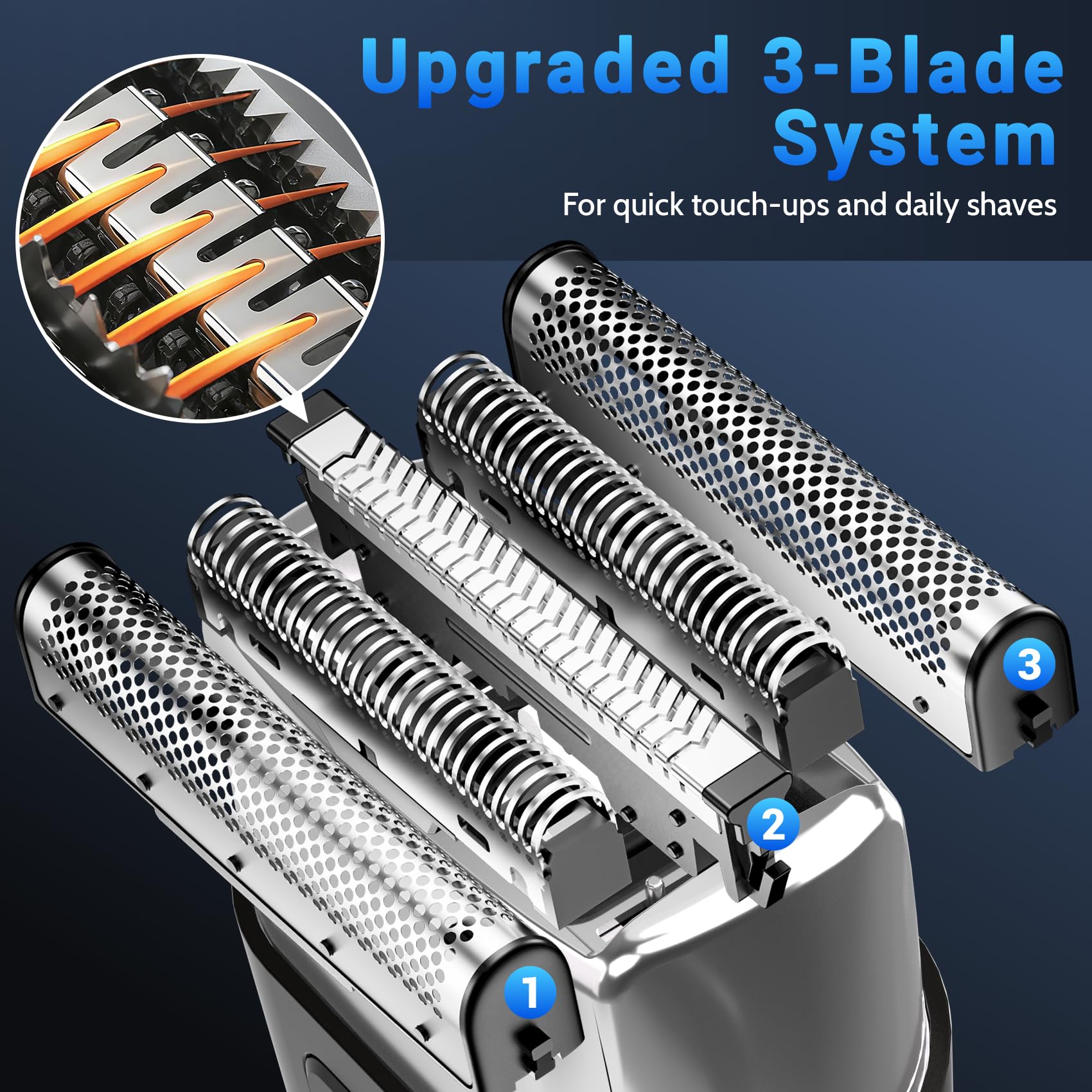 YOXSPD 3 floating blades close-up showing smooth shave and efficiency