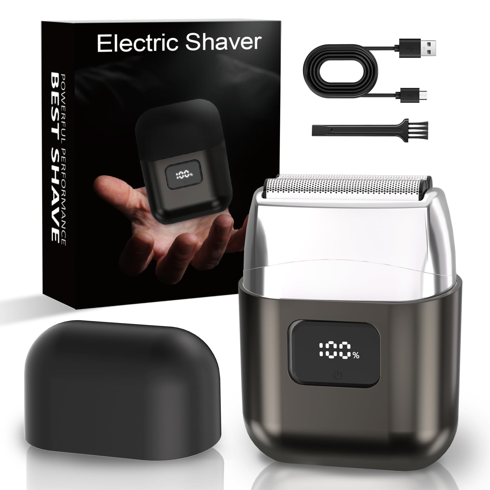 YOXSPD electric foil shaver front view highlighting compact design for travel