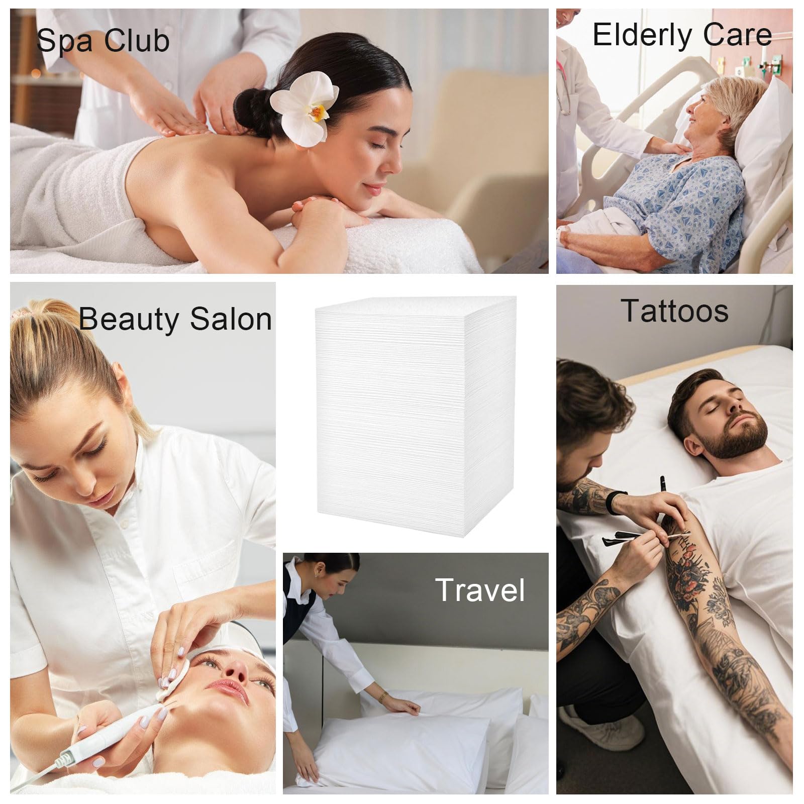 Ypfyed sheets in use during massage, facial, or tattoo session
