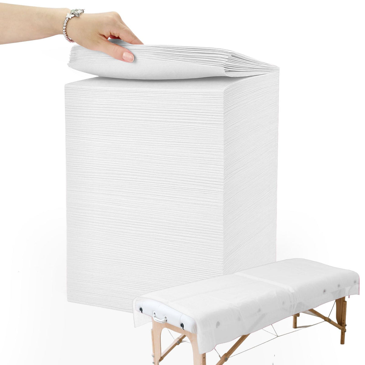 Ypfyed disposable sheets unrolled on a massage table for client comfort