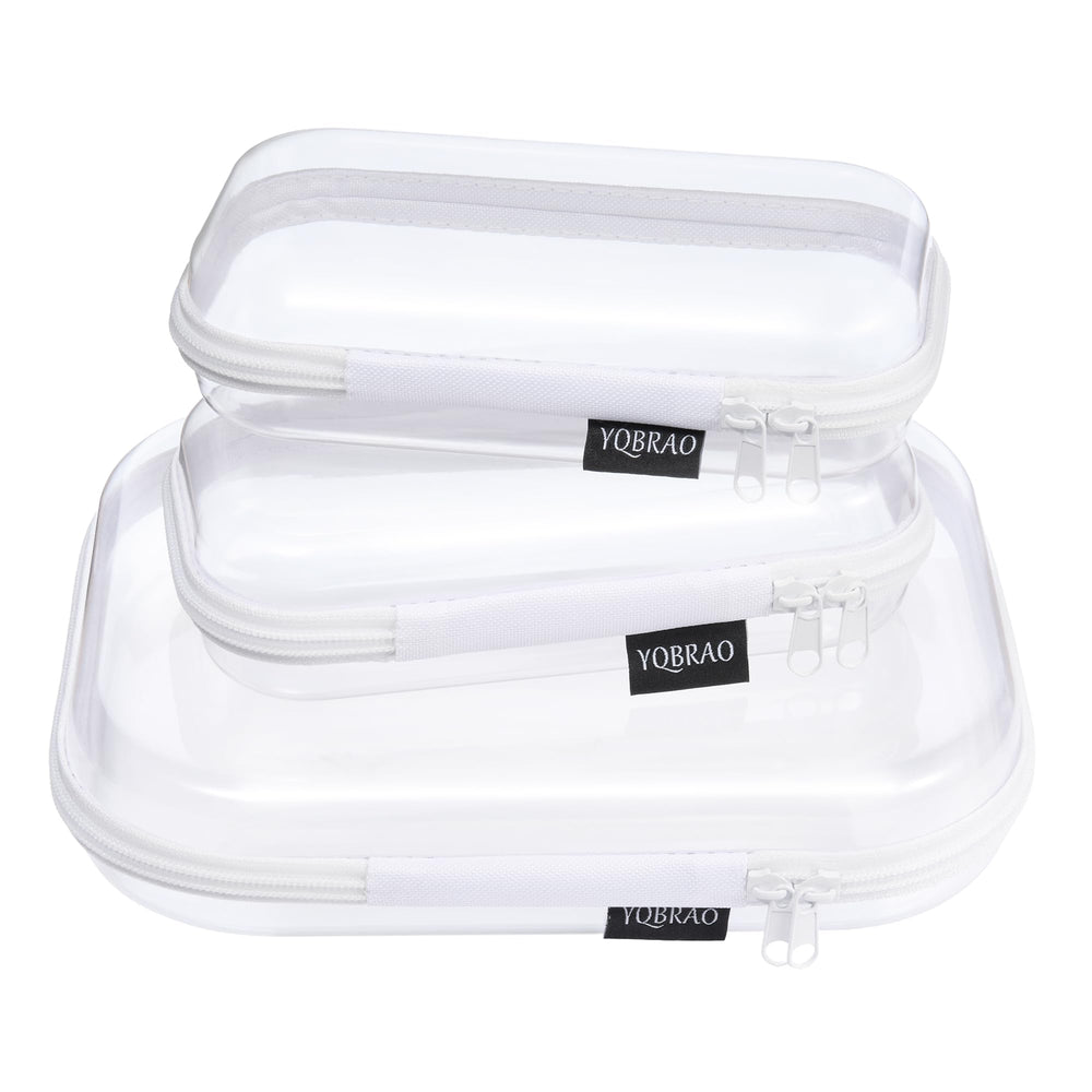 YQBRAO 3-pack clear hard-shell case front view for organized travel essentials at a glance