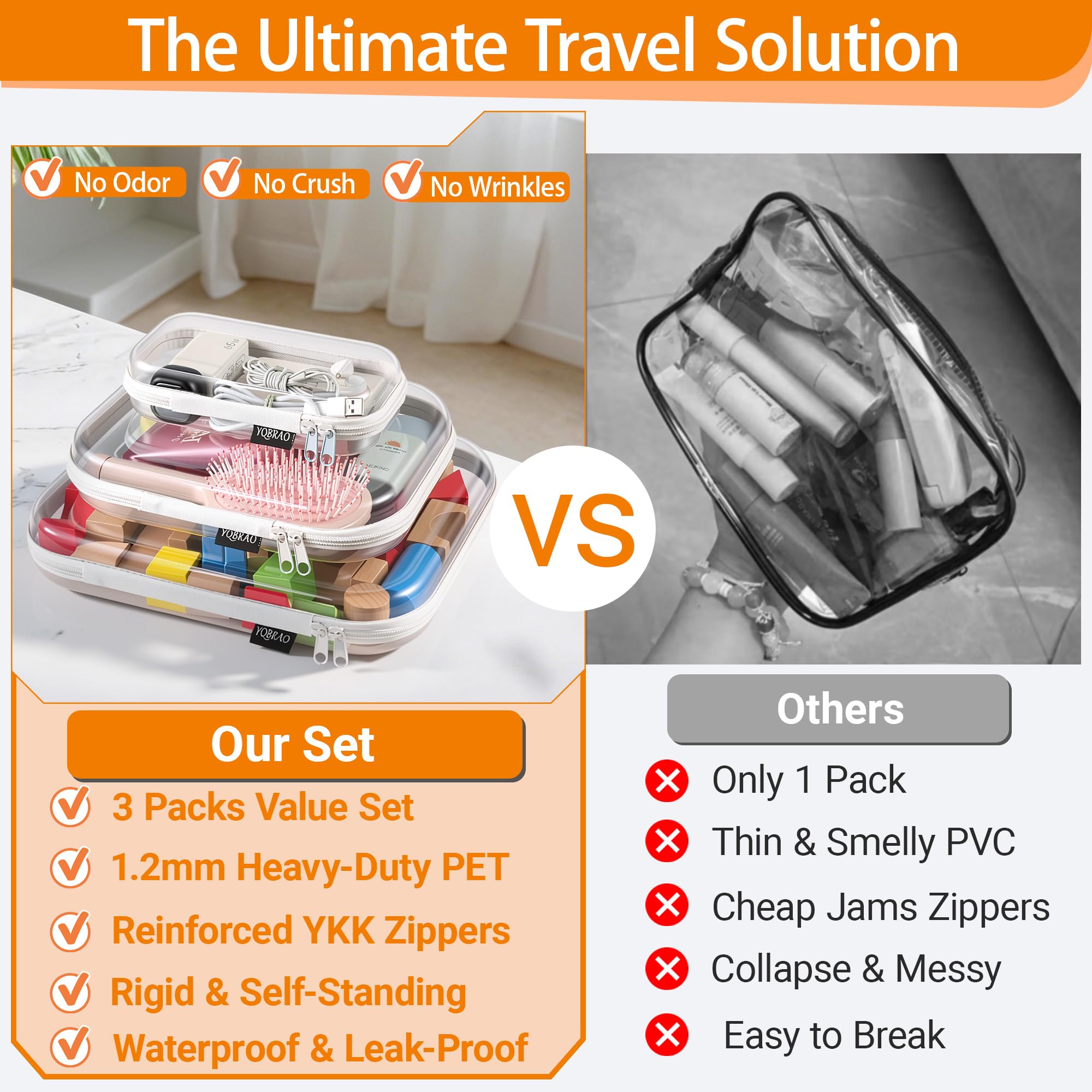 YQBRAO three-pack clear zipper cases for versatile storage solutions.