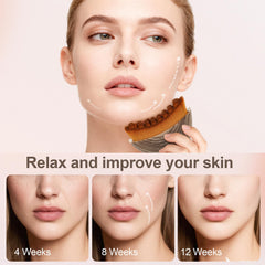 Jawline contouring strokes using the brush to sculpt the lower face