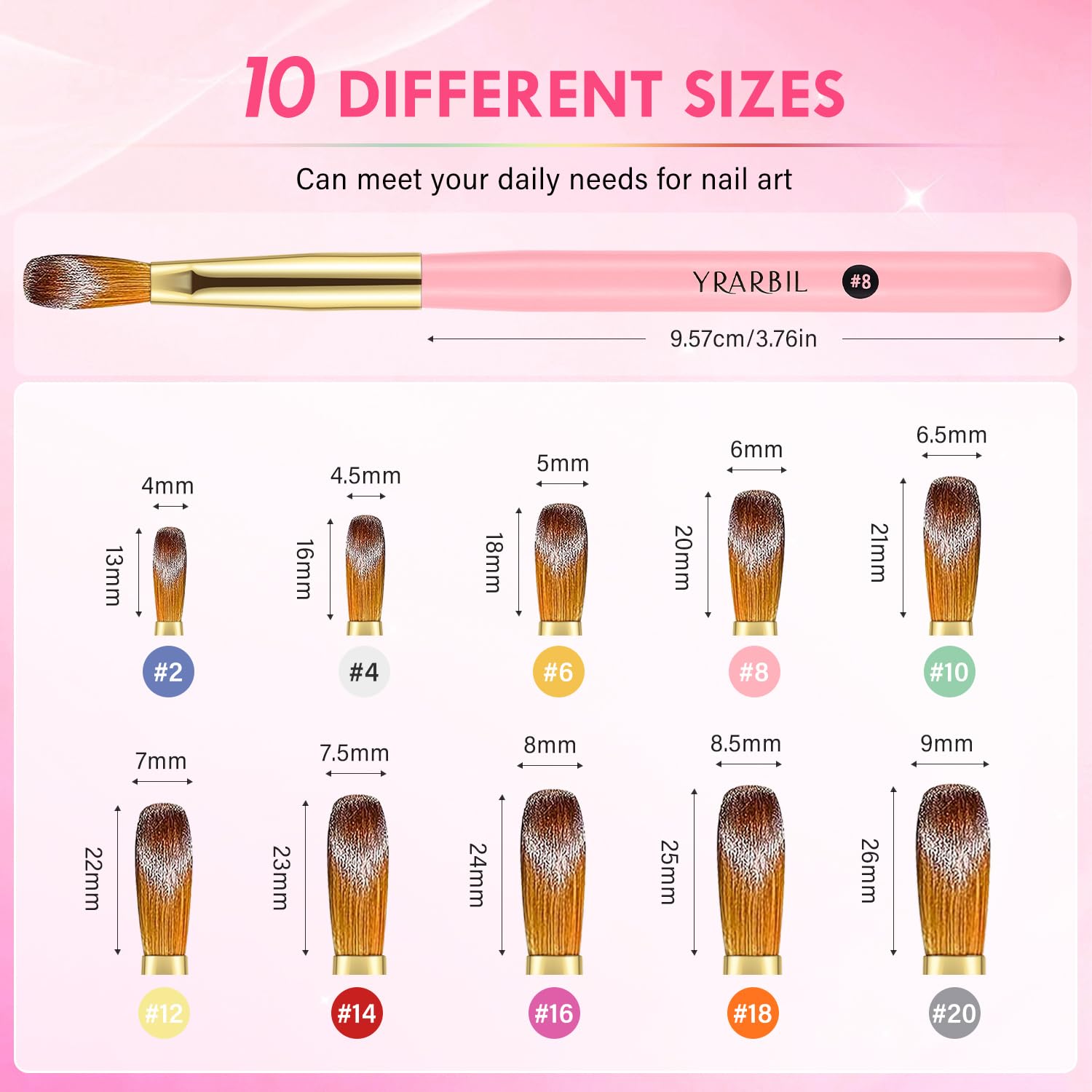 Yrarbil brushes with color-coded bristles for quick selection during detailed nail carving.
