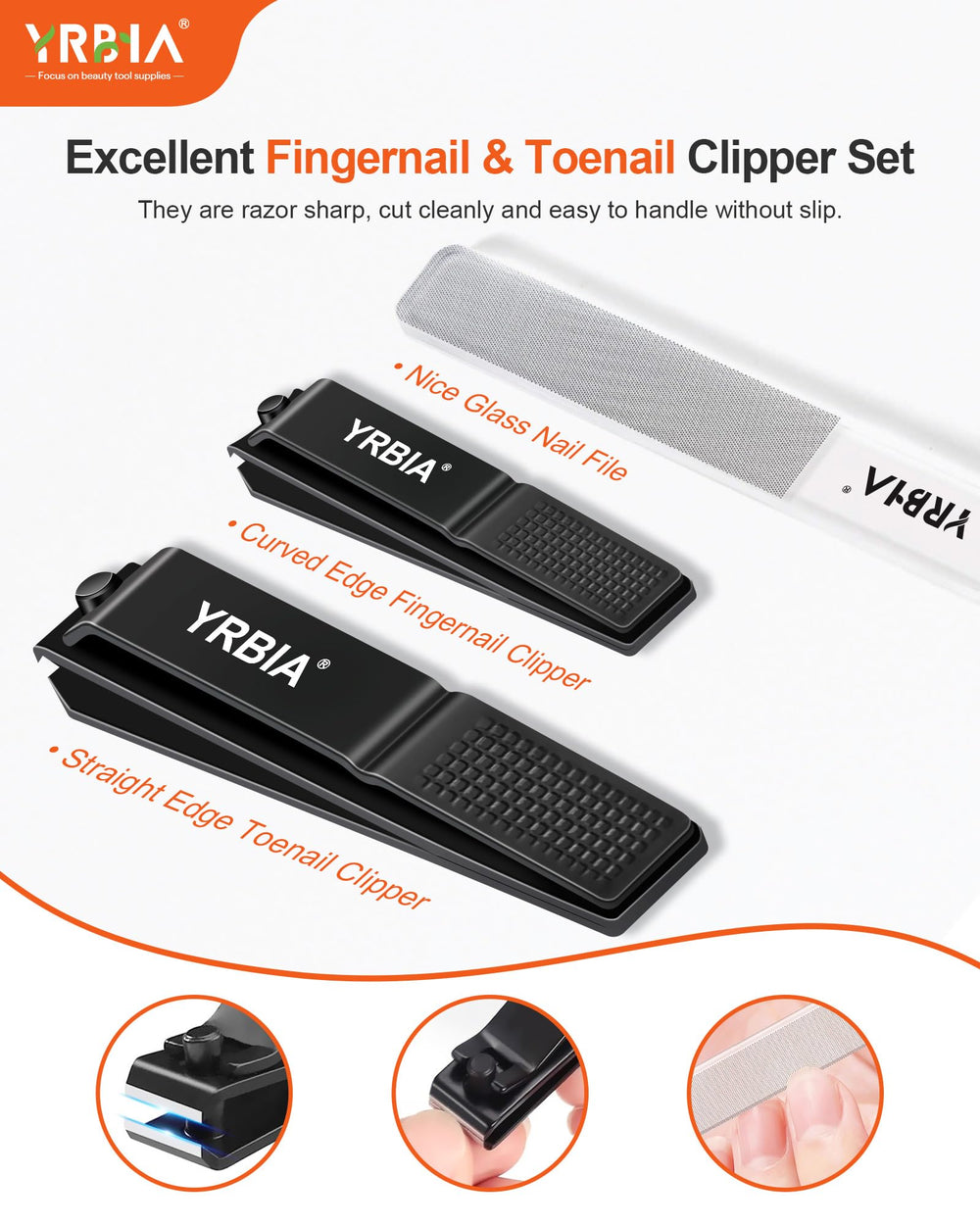 YRBIA fingernail clipper with ultra-sharp blade for precise trims.