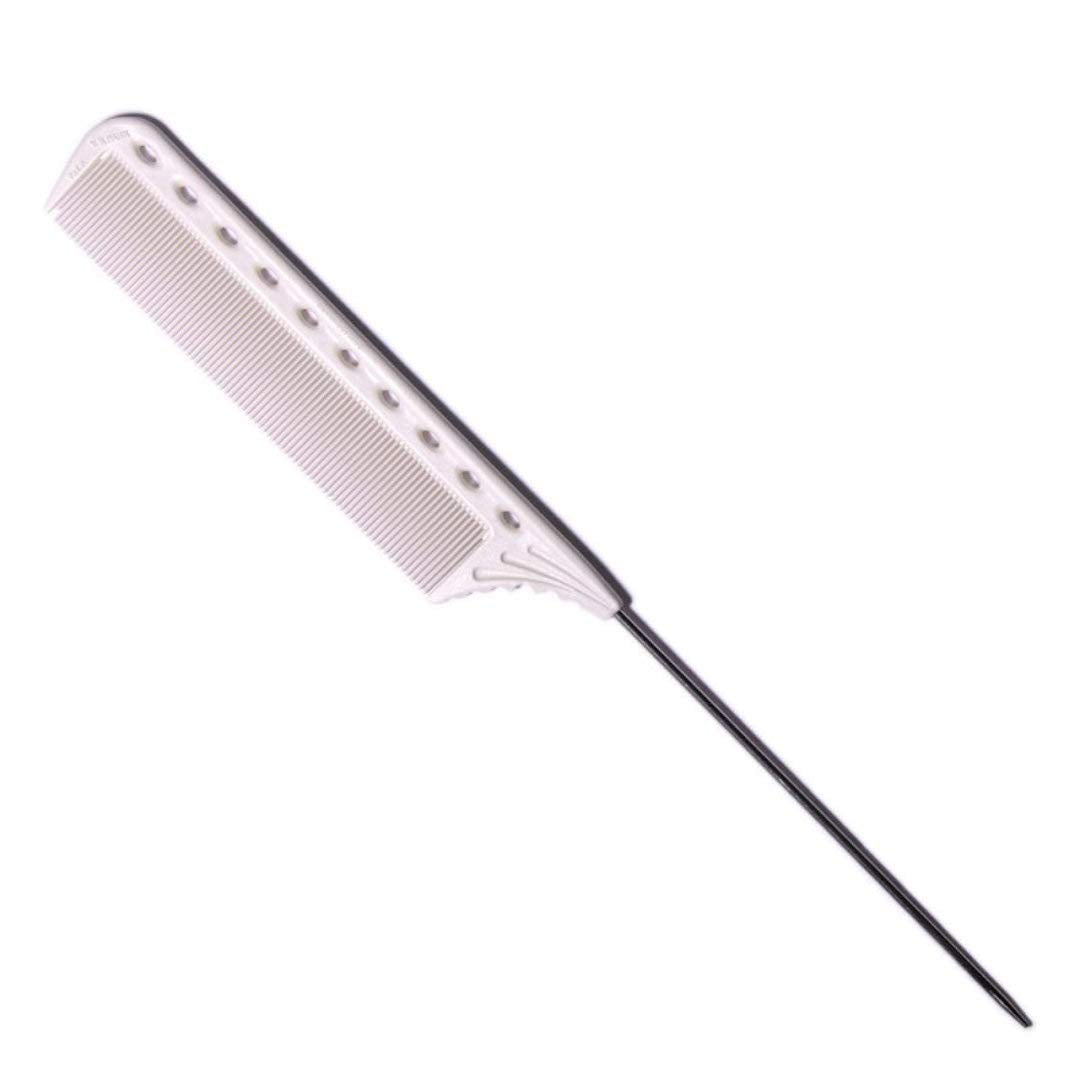 YS Park Comb 122 Extra Long Tail White in use for precise sectioning and even distribution