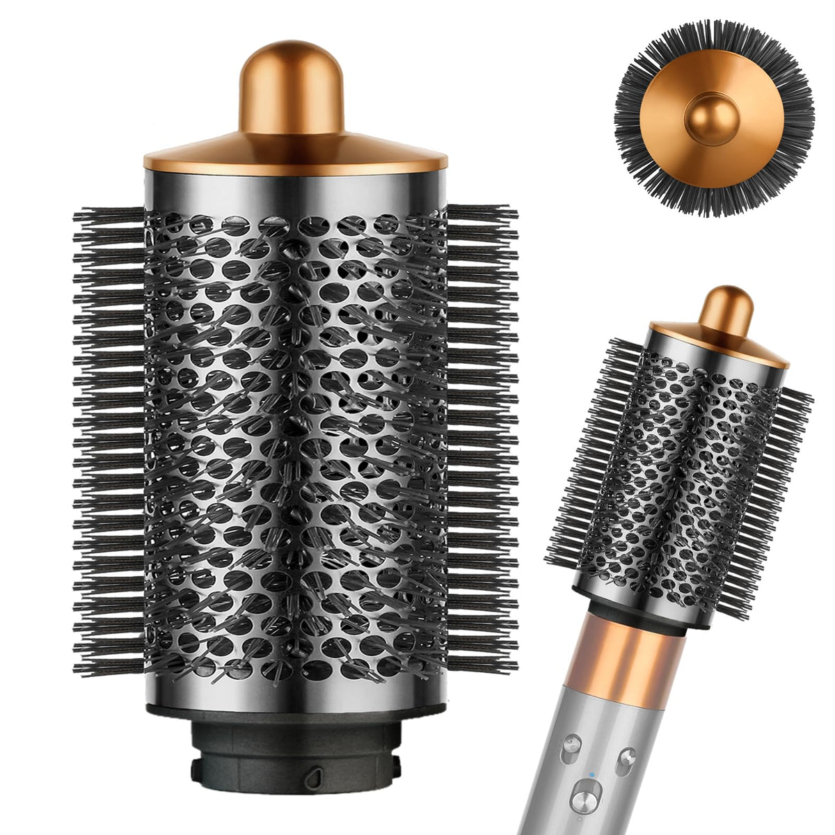 YTCHYYSK large round volumizing brush with nickel and copper finish lifts roots during drying.