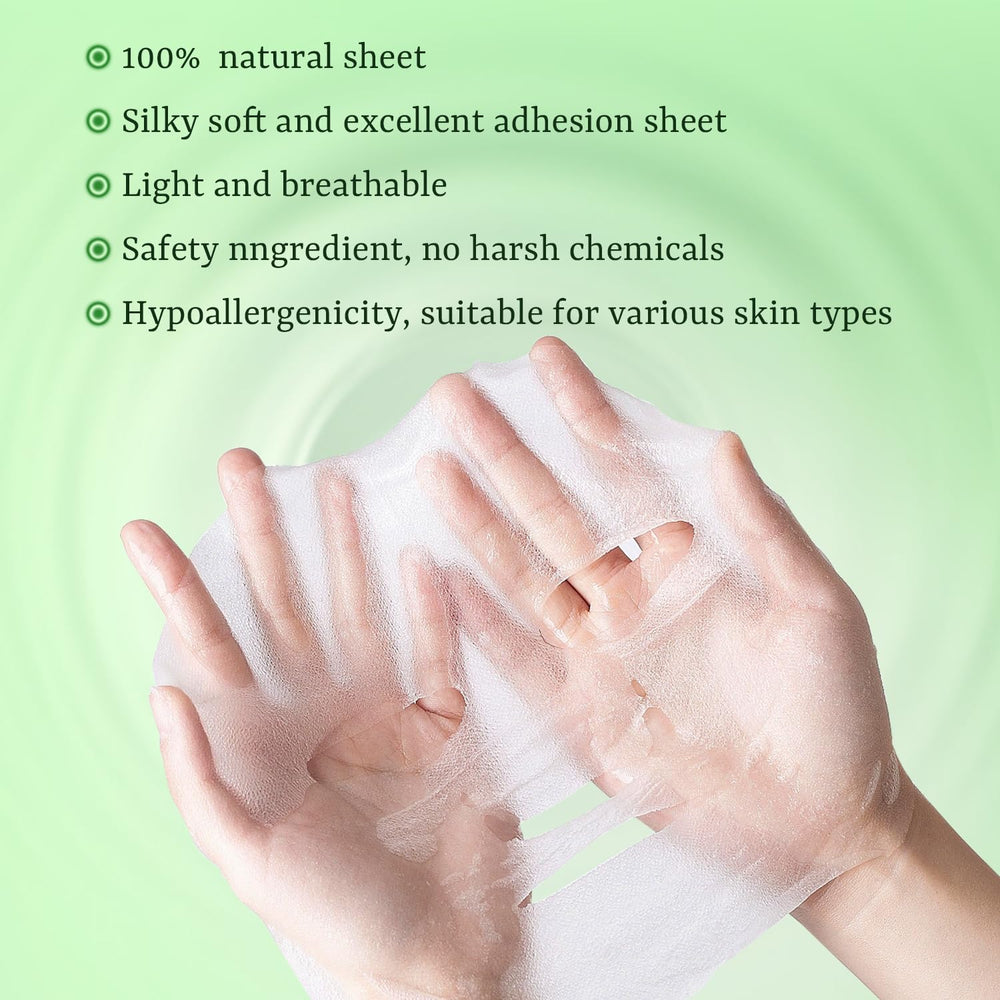 Applying YTRAJU sheet mask on the face for hydration and calming.