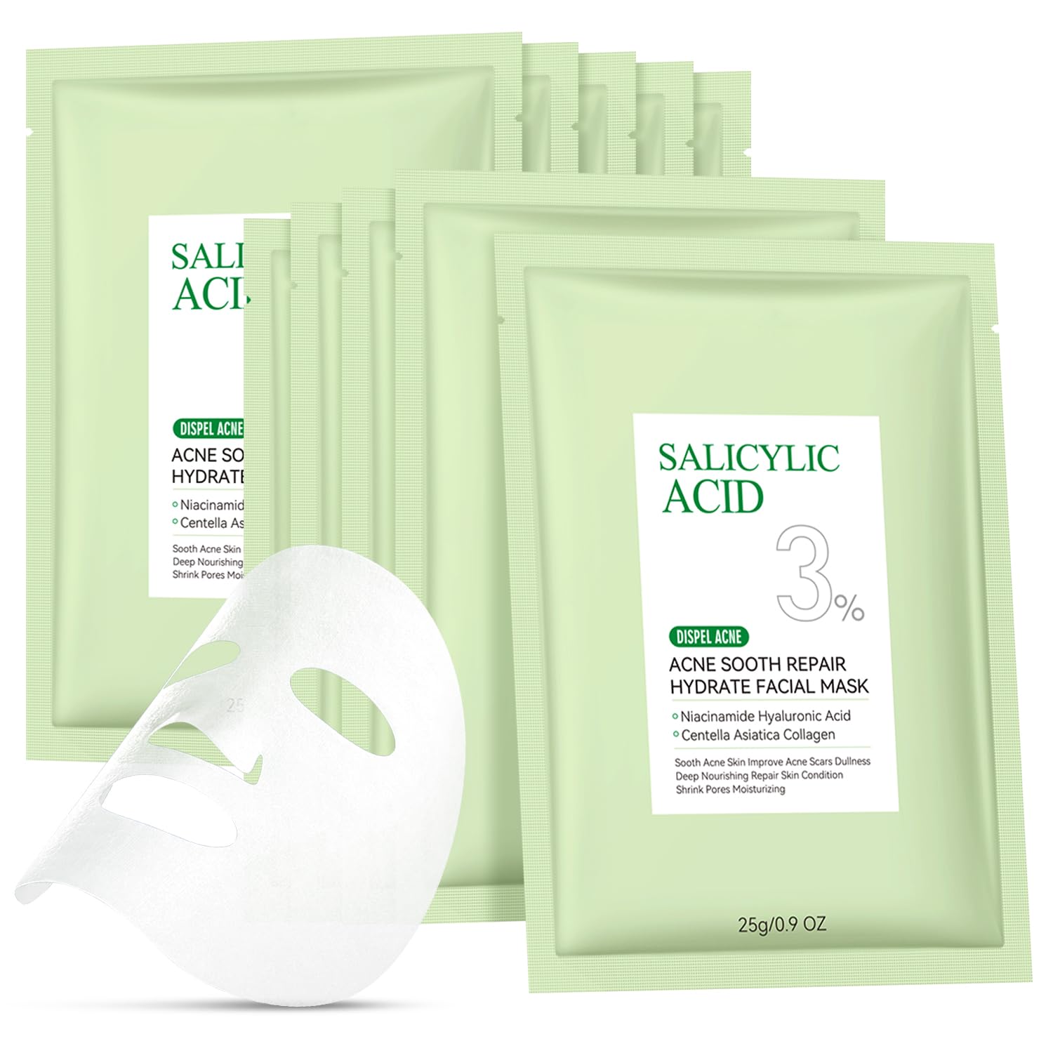 YTRAJU anti-acne mask sheets close-up for soothing acne-prone skin.