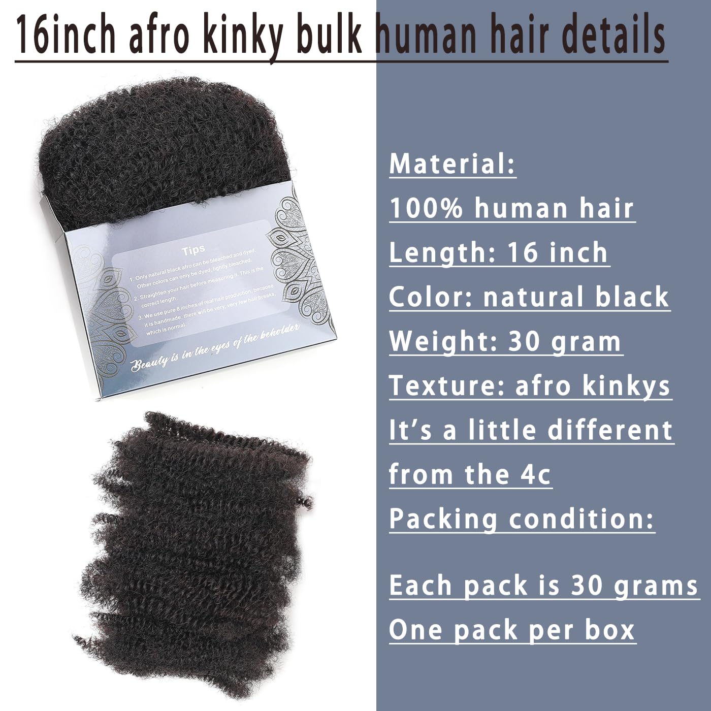 YuDragonFt Afro Kinky Bulk hair 16-inch length for versatile braids