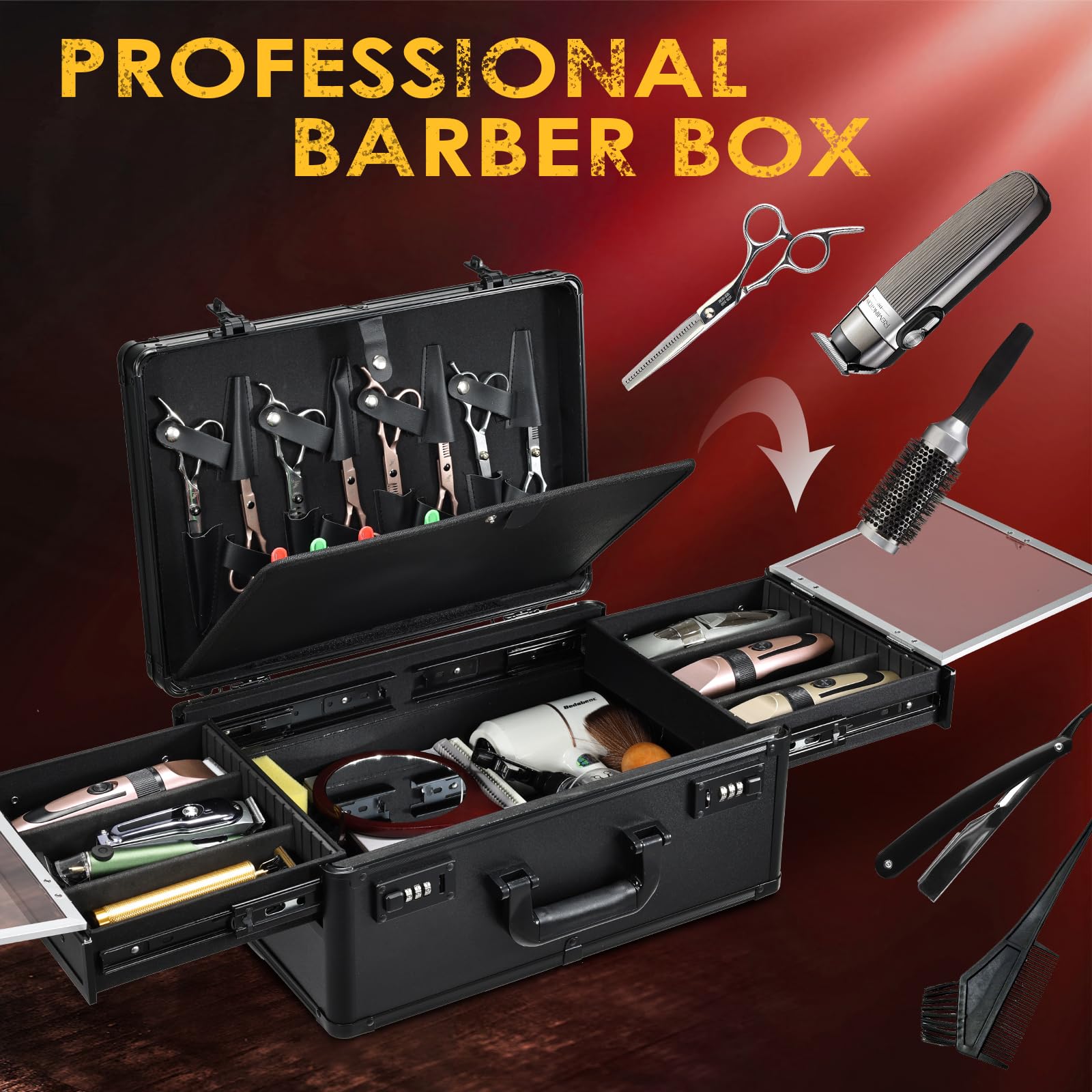 Durable aluminum Yueieoun barber case protects gear during travel