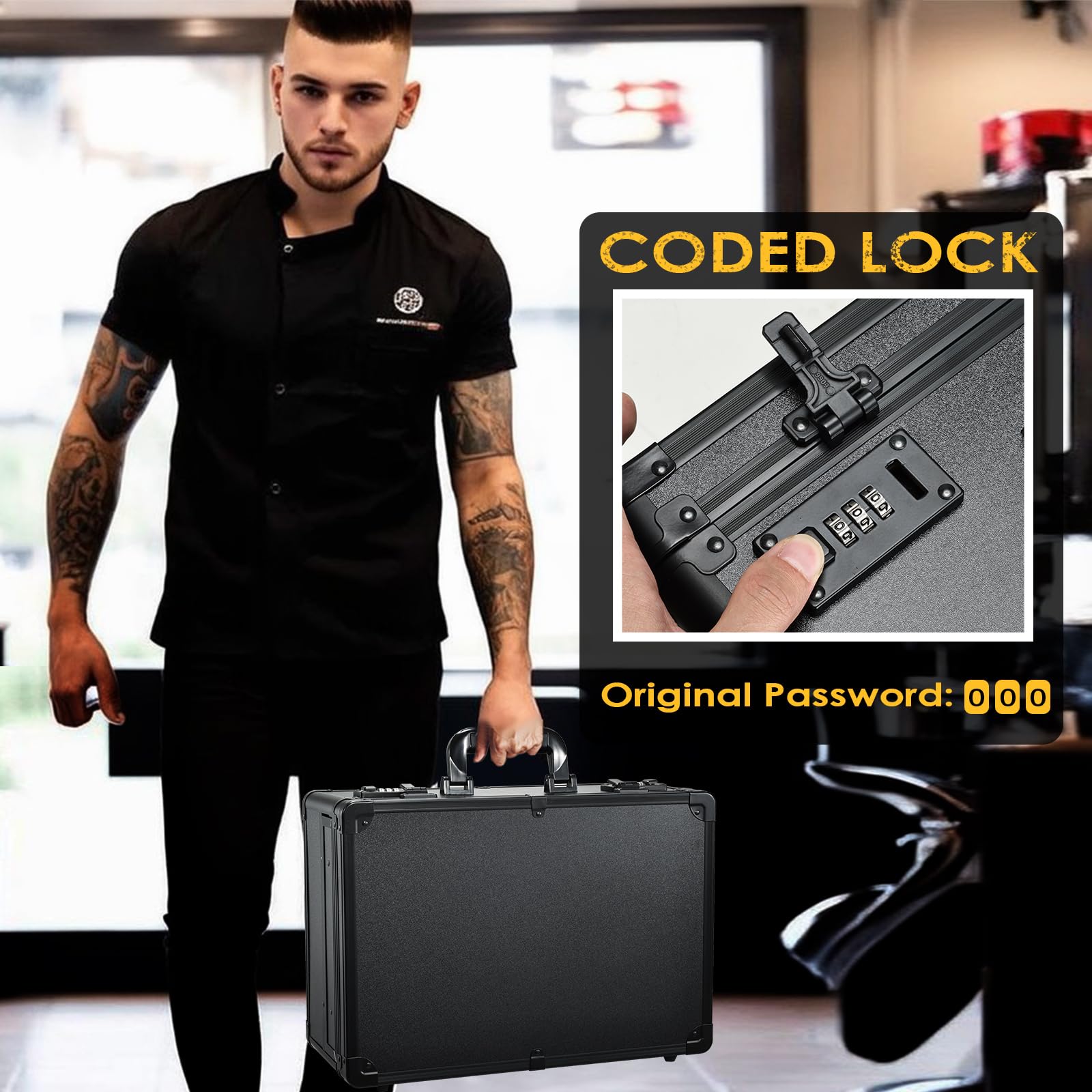 Password buckle security on Yueieoun barber case for travel safety