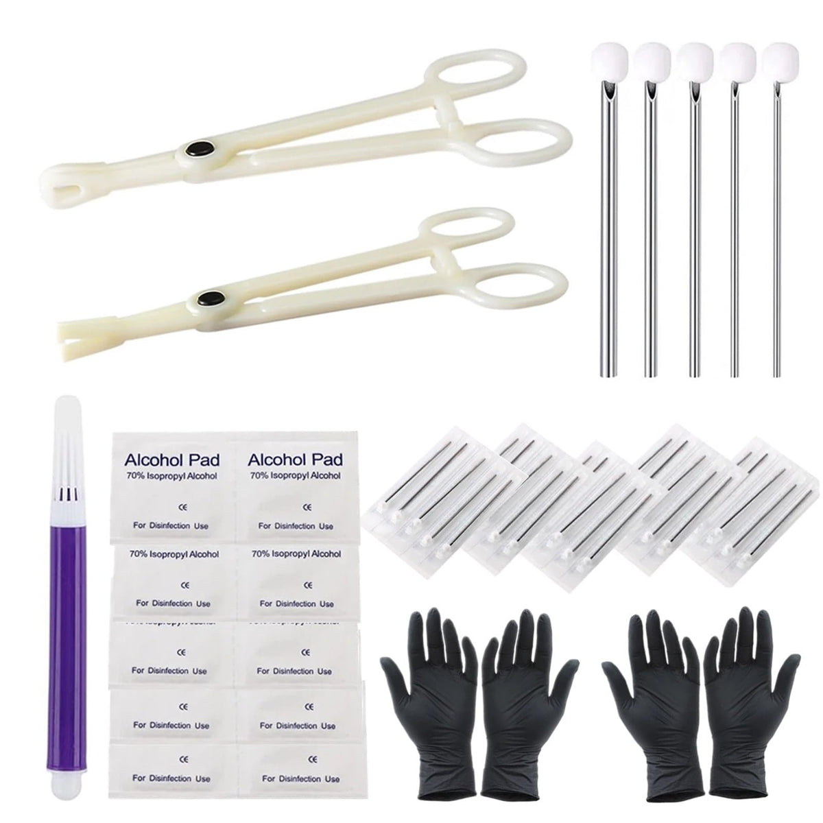 Yuelong body piercing kit with needles and clamps for precise placement.