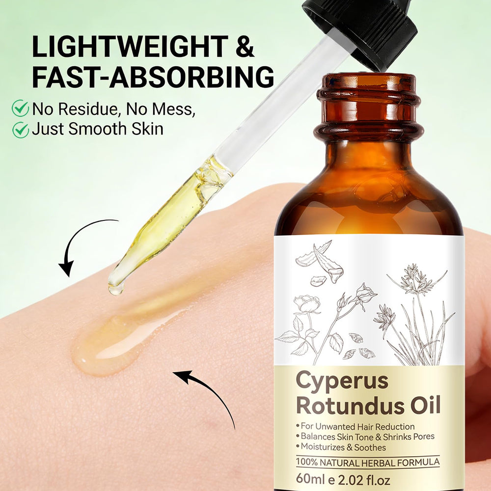 YUEPLATTNMAY Cyperus Rotundus Oil closeup shows fast-absorbing texture.