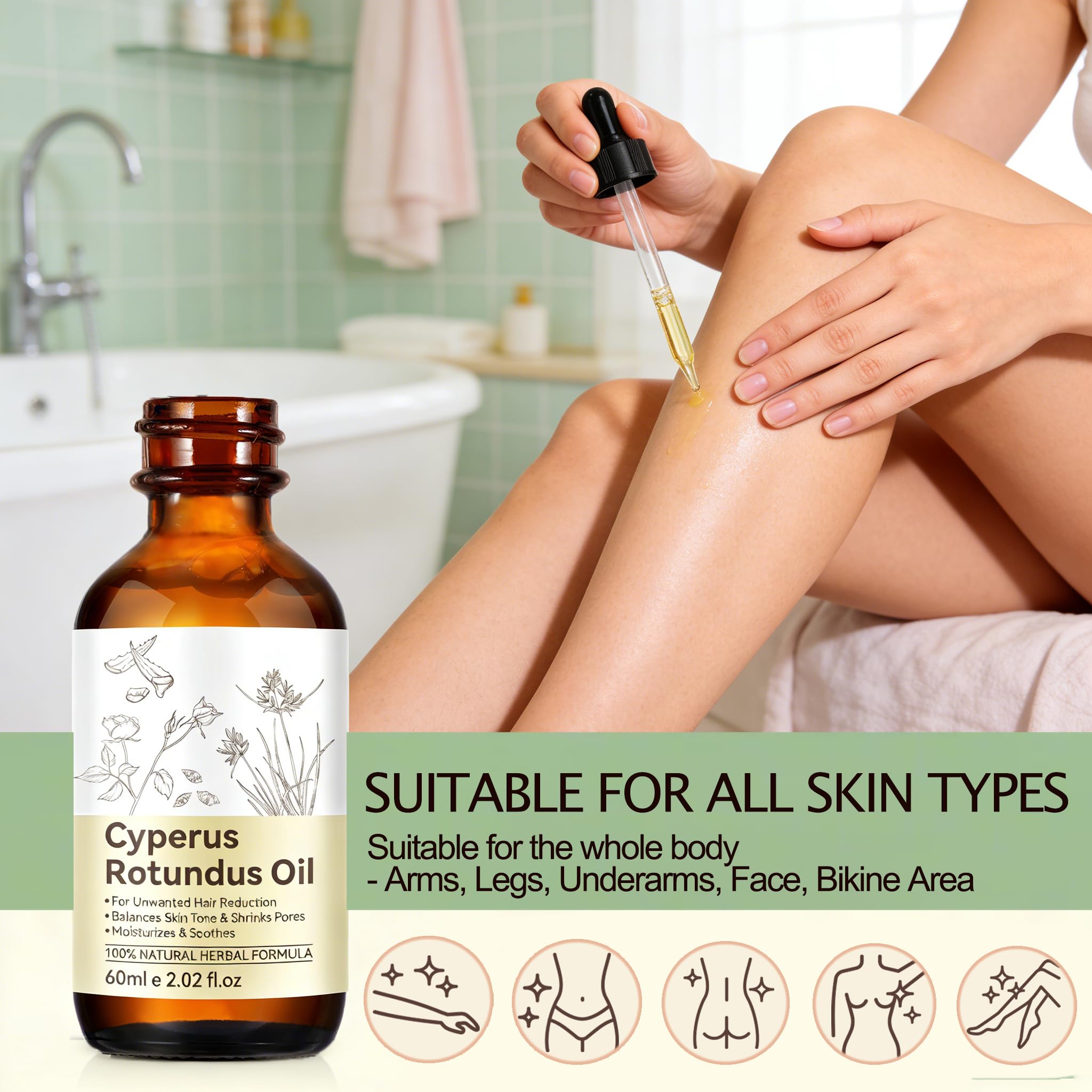YUEPLATTNMAY Cyperus Rotundus Oil on legs demonstrates daily hair care.