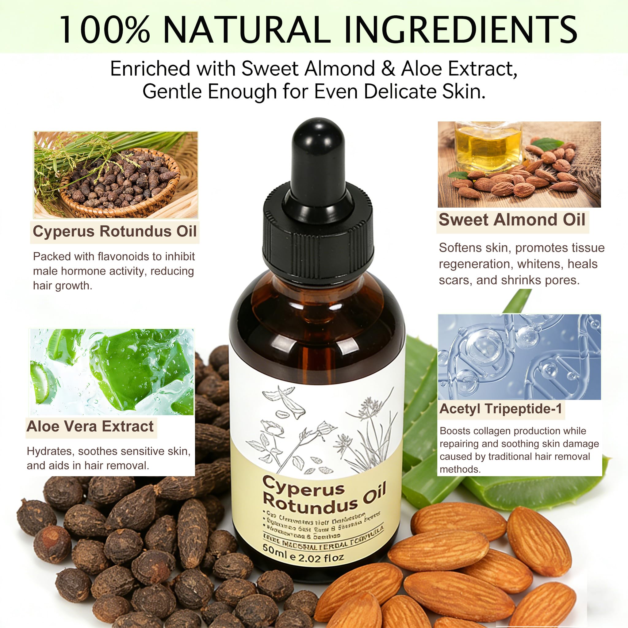 YUEPLATTNMAY Cyperus Rotundus Oil on skin delivers gentle moisturization.