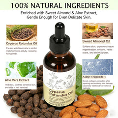 YUEPLATTNMAY Cyperus Rotundus Oil on skin delivers gentle moisturization.