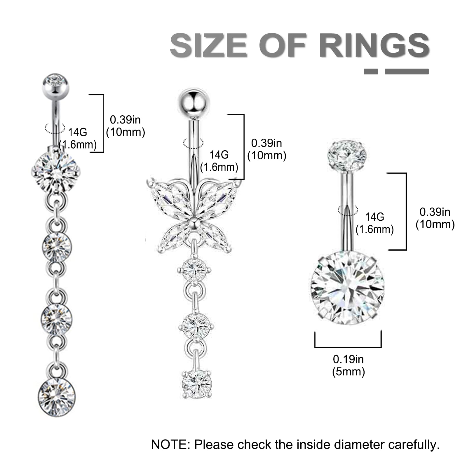 Yugui 14G belly ring for secure wear accommodating swelling
