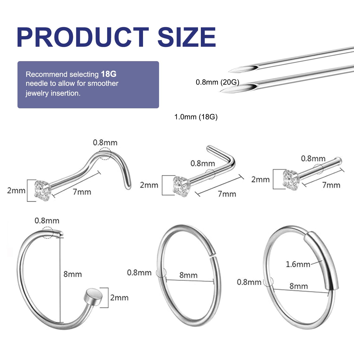Yugui nose piercing kit 20G rings close-up for quick jewelry changes.