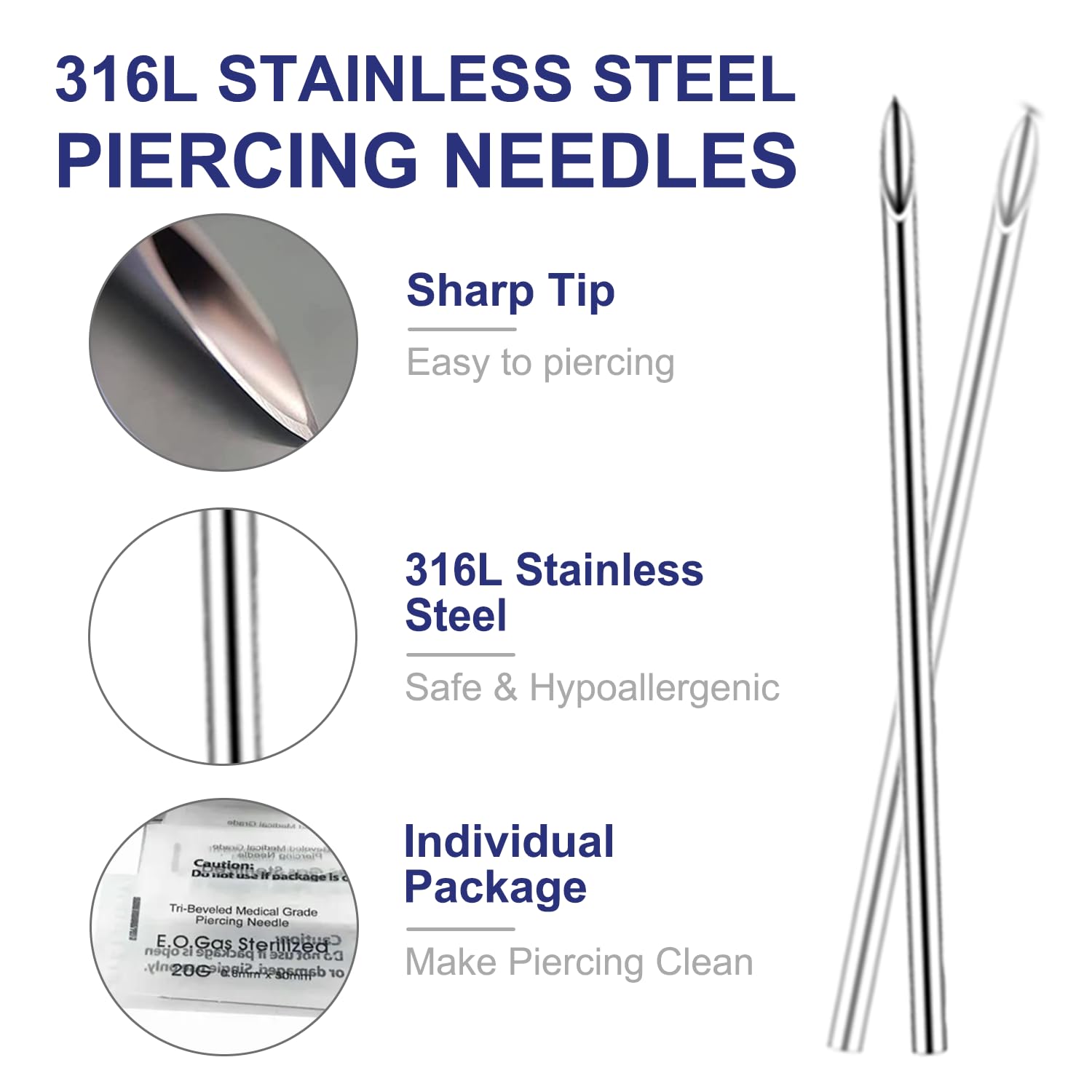 Yugui piercing needles 18G-20G close-up for precise insertion.