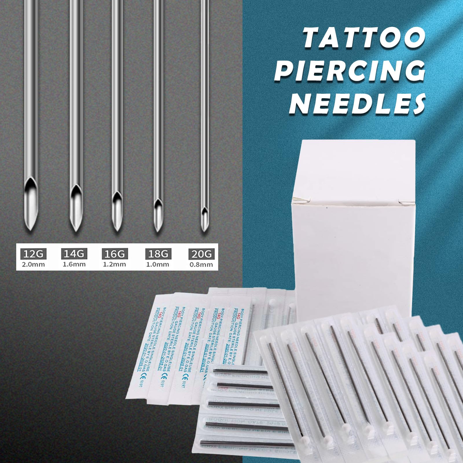 Yugui mixed gauges 12G–20G needles illustrating versatile size range for piercing needs