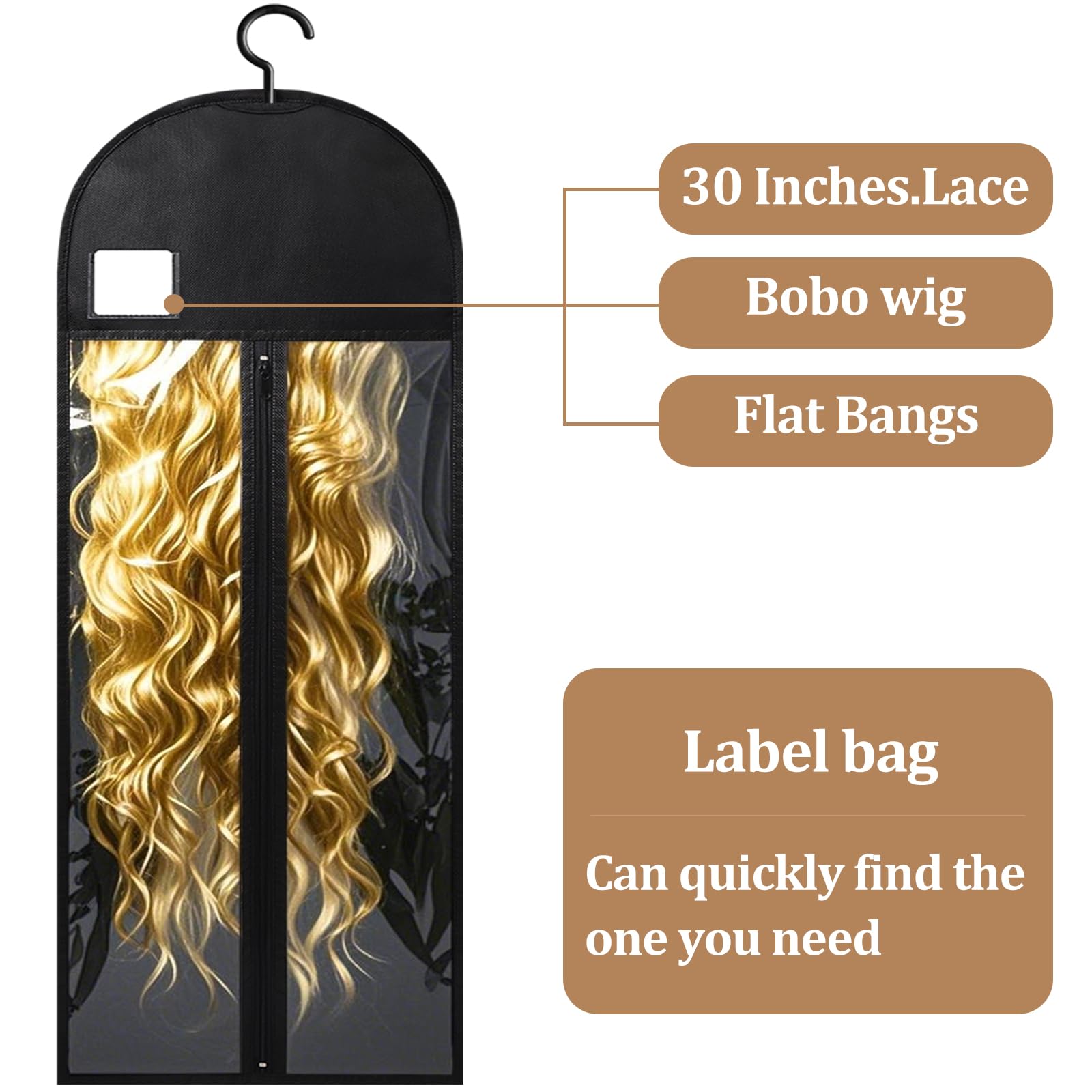 YUJIASH wig storage bag label pocket helps quick identification and organization