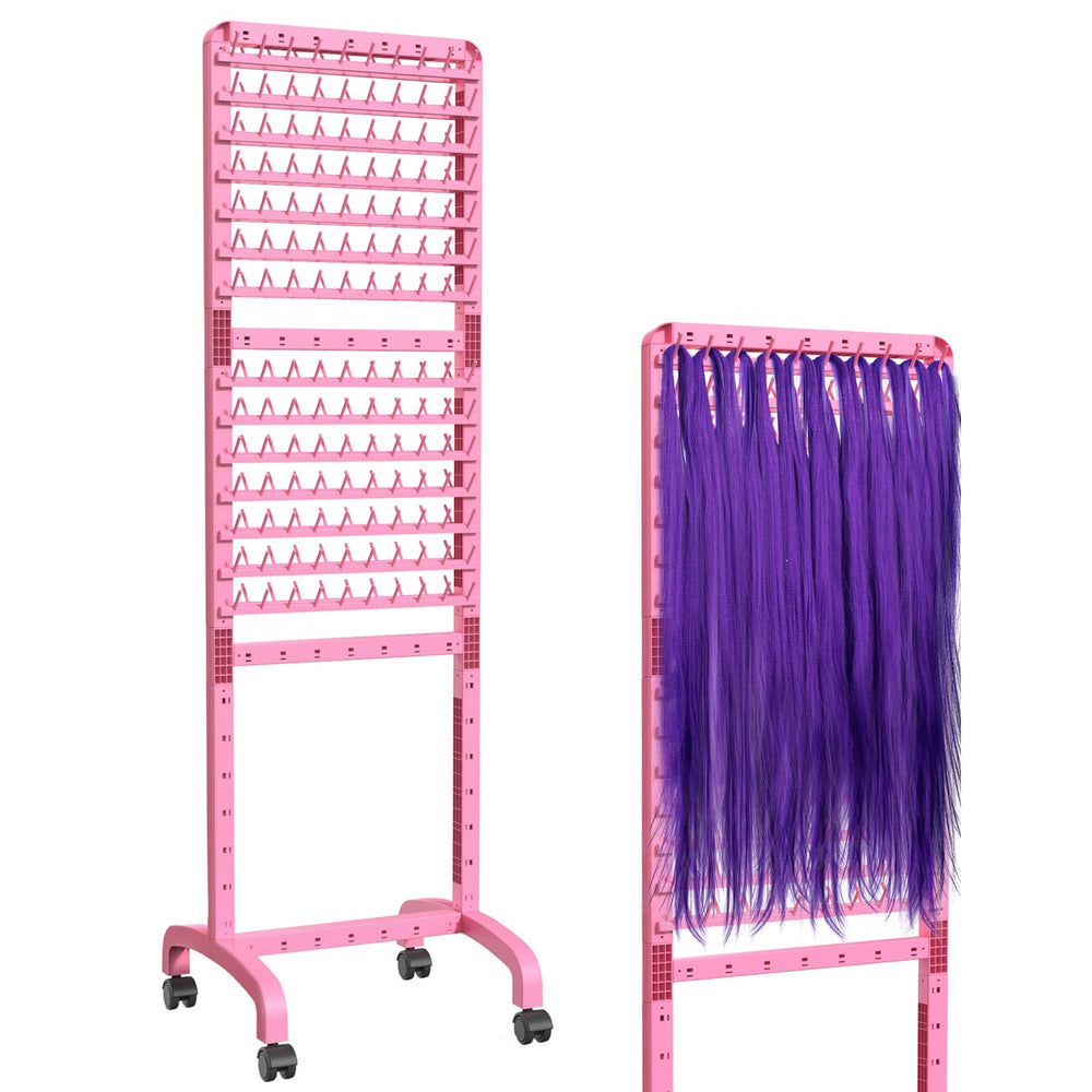 Yumkfoi adjustable braiding rack with 280 pegs keeps hair extensions organized for quick access.