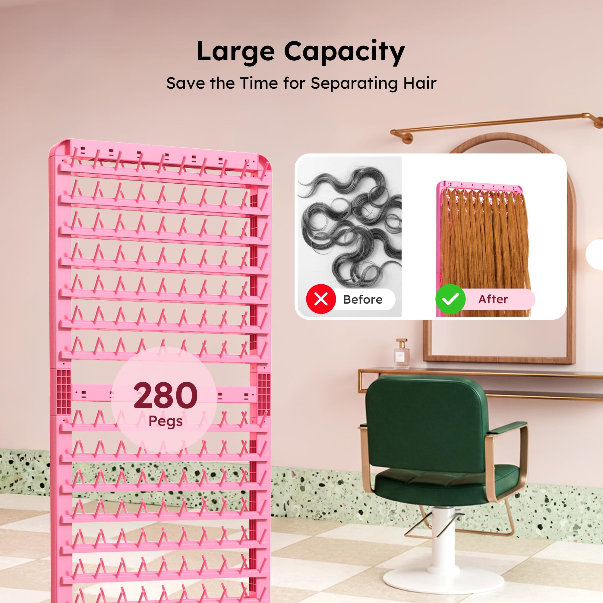 Yumkfoi two-sided braiding rack setup boosts efficiency during large projects in salons.