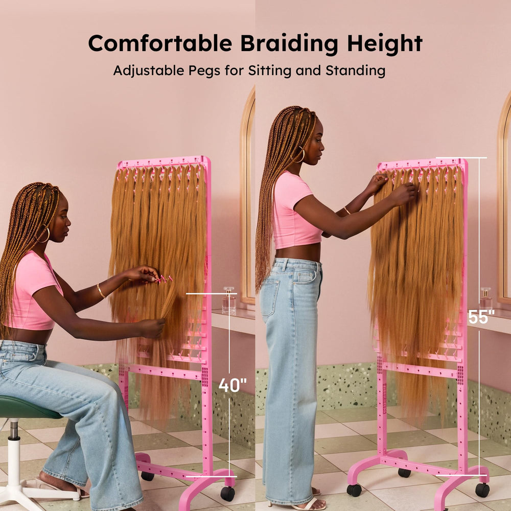 Yumkfoi braiding rack with wheels moves easily around a studio or salon.