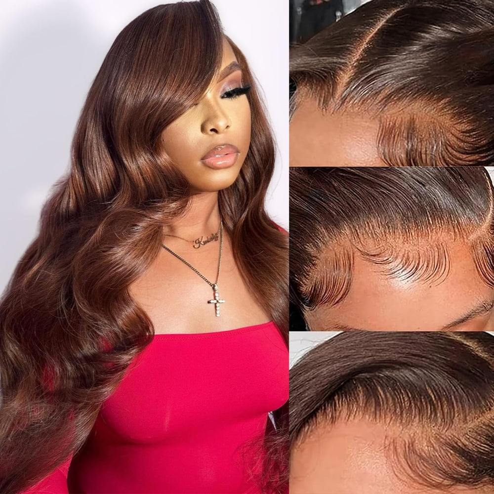 Yumkot 26-inch chocolate brown 13x6 body wave lace front wig with natural hairline
