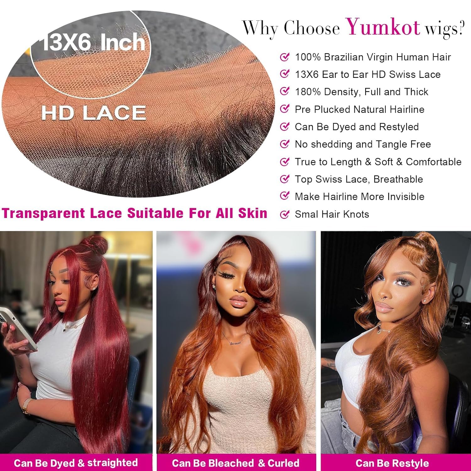 Yumkot soft lace band blends with skin for invisible hairline