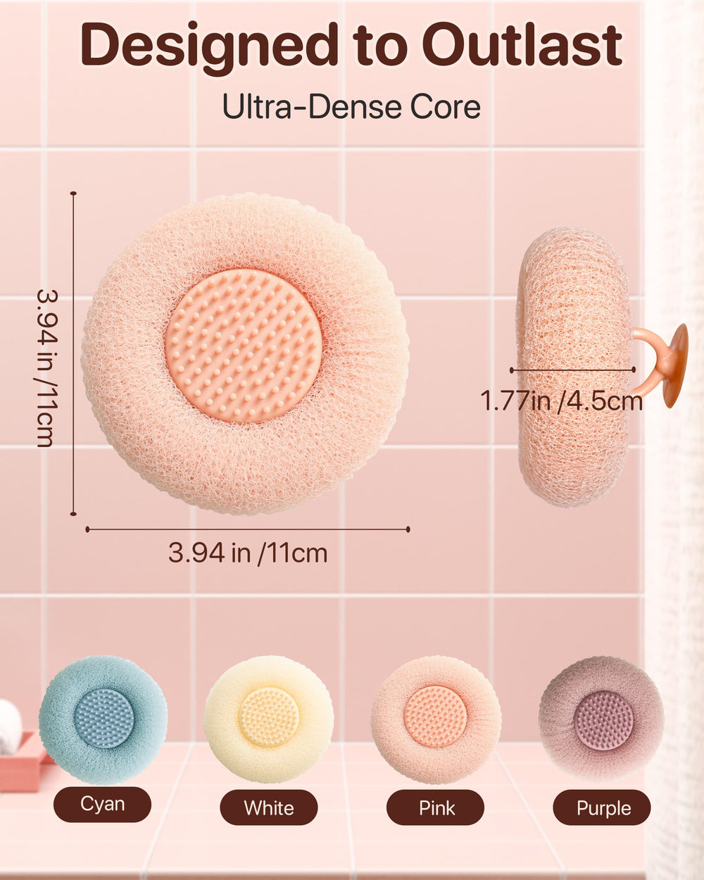 Juego de cuatro colores de esponjas YUMMIS para la ducha.