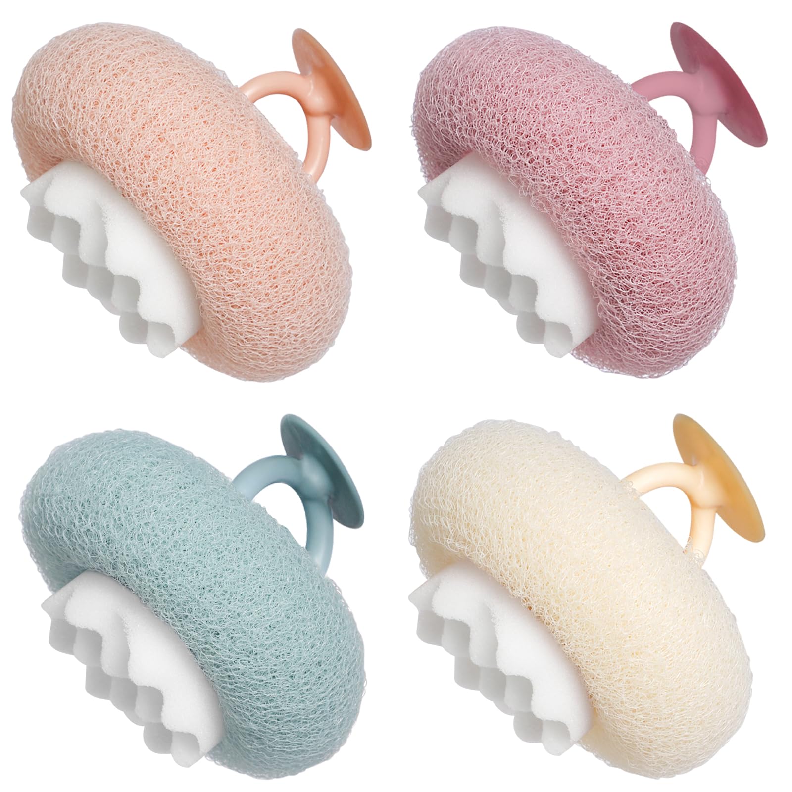 Esponja de baño YUMMIS con ventosa girasol, fácil de fijar en la ducha para limpieza suave.