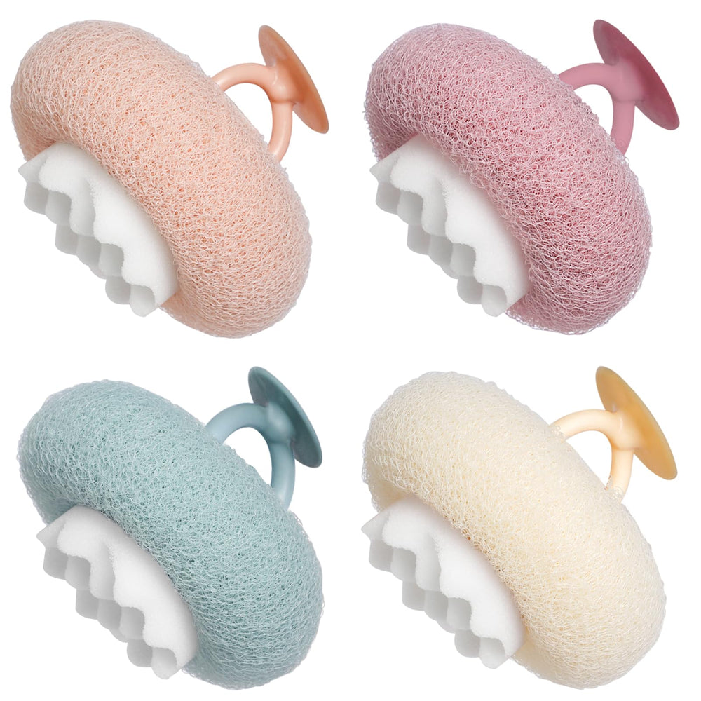 Esponja de baño YUMMIS con ventosa girasol, fácil de fijar en la ducha para limpieza suave.