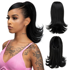 YUMOREAL short black drawstring ponytail 14in for quick everyday versatile styling.