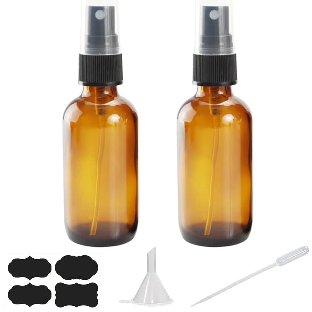 YUNFOOK 4oz amber glass spray bottles pair for essential oils and travel refills.